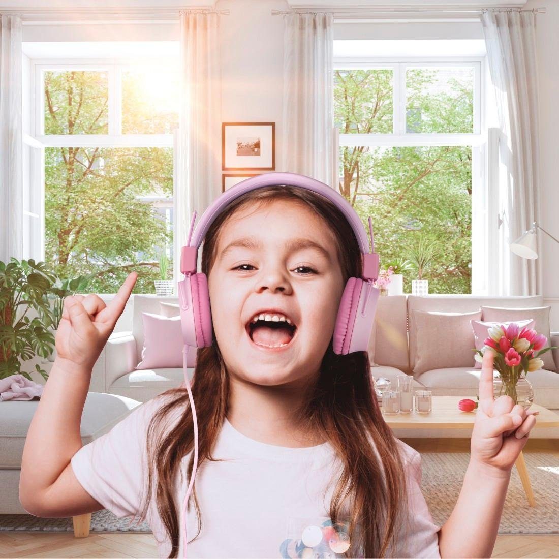 Thomson Kinderkopfhörer mit leicht 85dB On-Ear, (größenverstellbar pink Lautstärkebegrenzung auf zusammenfaltbar, weiterer möglich) On-Ear-Kopfhörer Kabel Kopfhöreranschluss