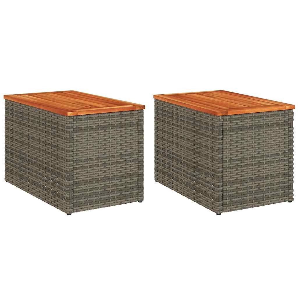 vidaXL Gartentisch Garten-Beistelltische 2 Stk. Grau 55x34x37cm Poly Rattan Holz (1-St)