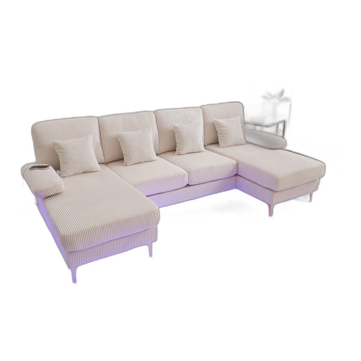 SSY Sofa 4-Sitzer Sofa aus Samt in Beige, fuer Wohnzimmer, Sofa, Komfortable Polsterung