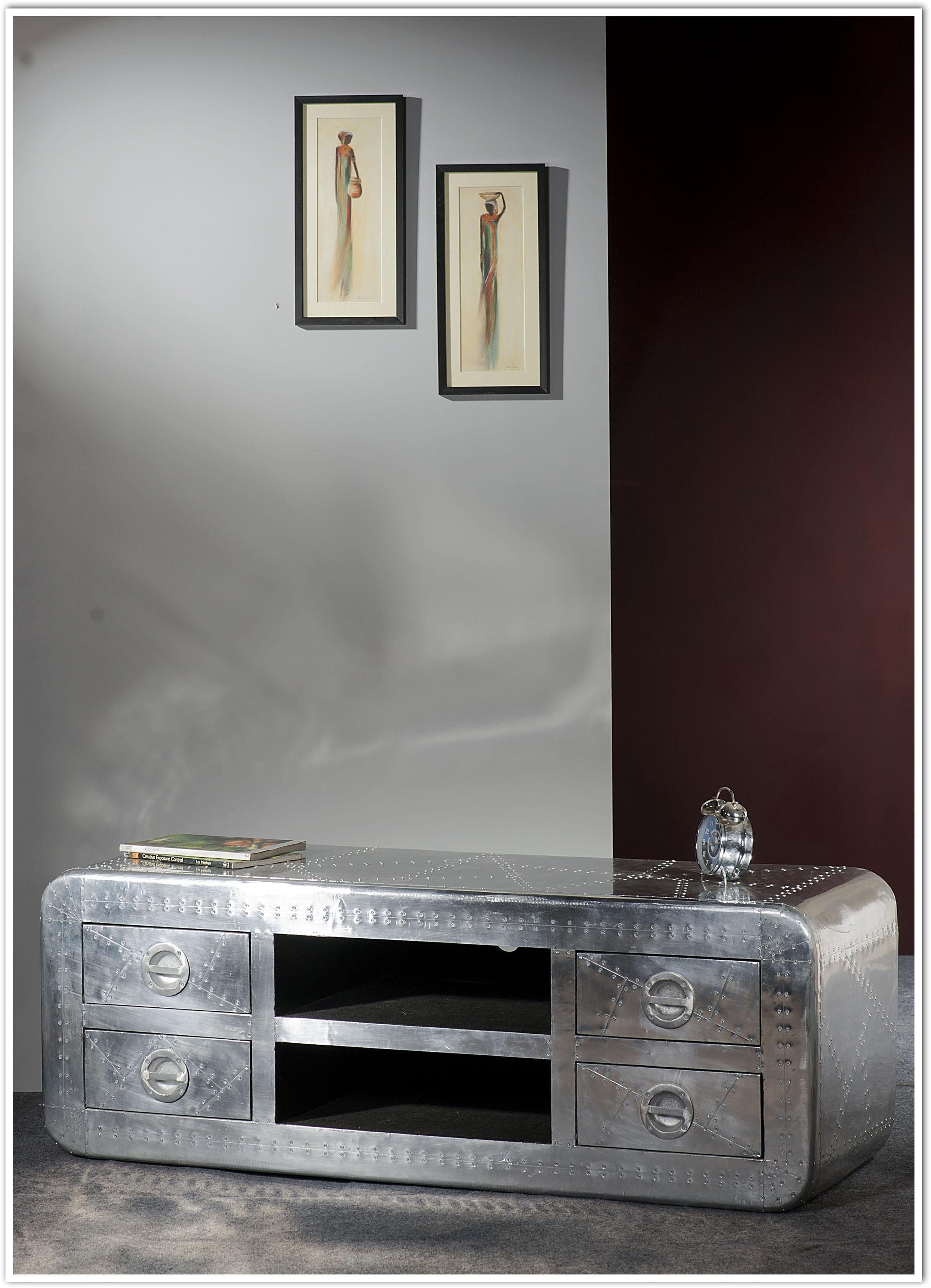 SIT Lowboard Kommode AIRMAN Mangoholz + MDF mit Alu‑Beschlägen & Zierschrauben, Futuristisches Factory‑Design in trendiger Flugzeugoptik