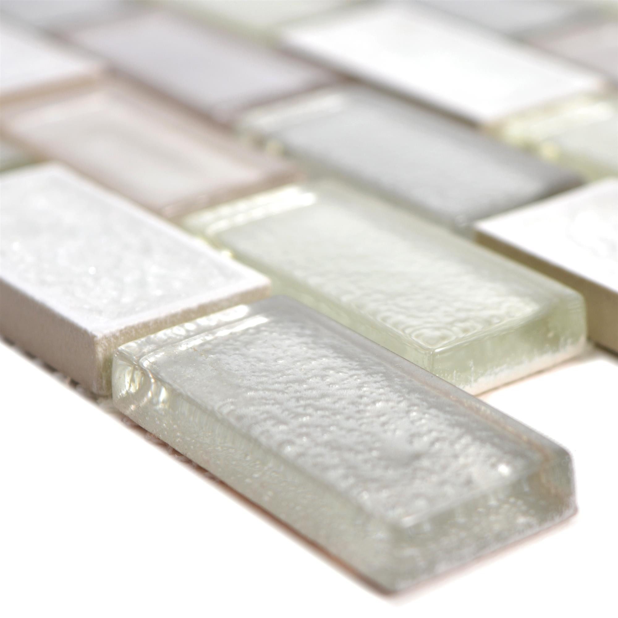 Mosafil Mosaikfliesen Glas Keramik Mosaikfliesen Mirasol Altweiß, Glas-Keramik 30.000x30.000, altweiss, Verlegefertig auf ein Netz geklebt - Wasserfest