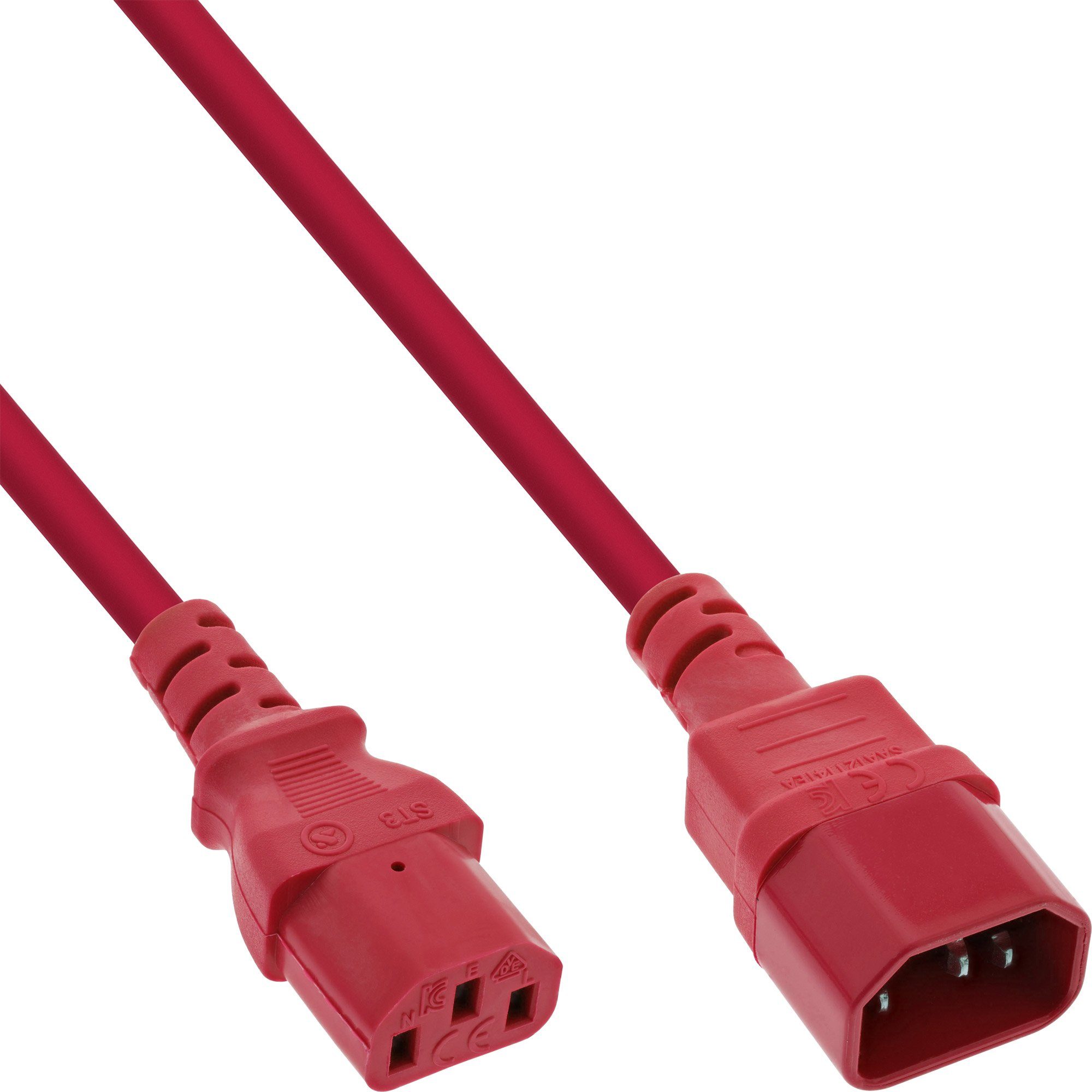 InLine® Kaltgeräteverlängerung, C13 auf C14, rot, 0,75m Stromkabel