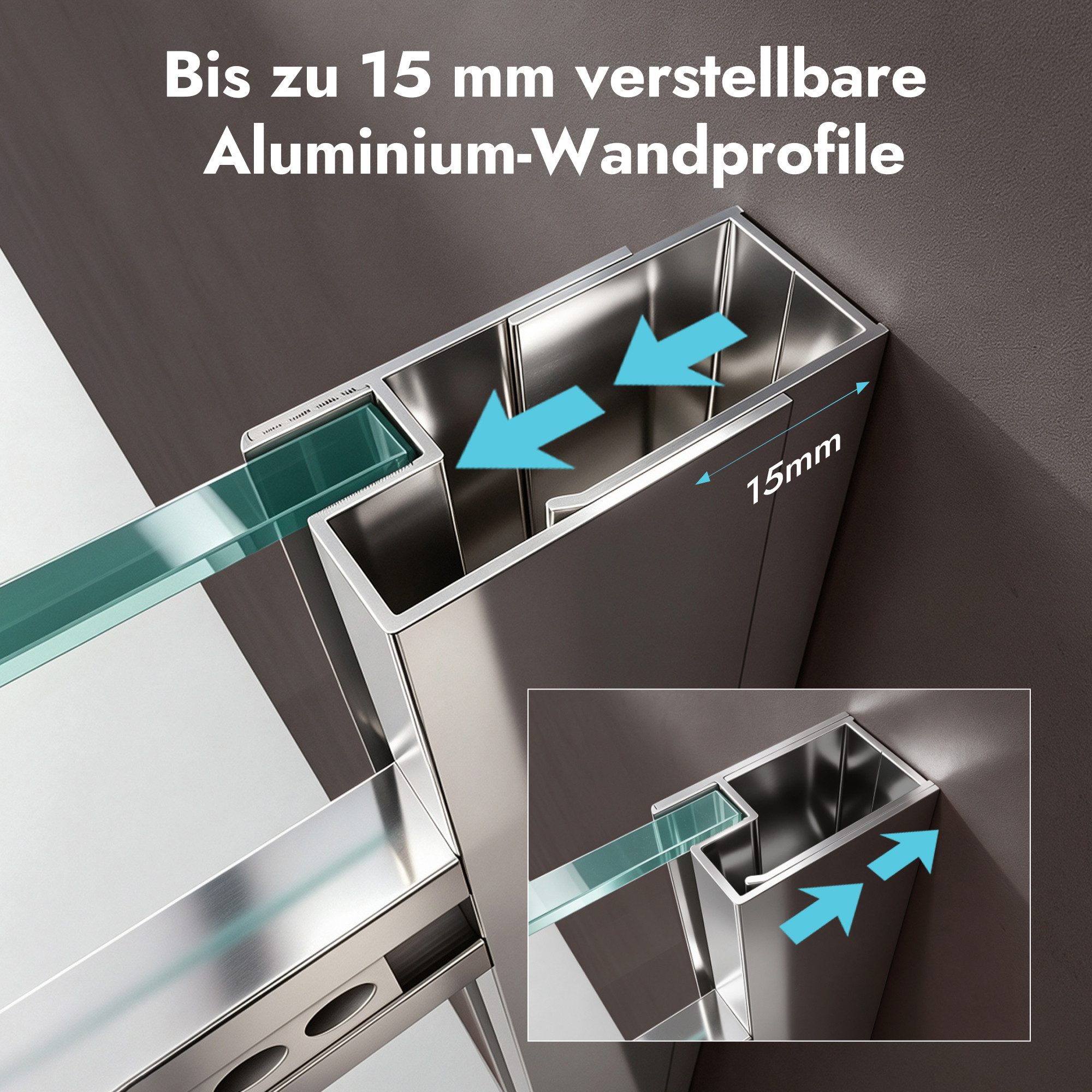 doporro Eckdusche Duschkabine Duschabtrennung 8mm ESG mit Nano-Beschichtung H:195cm R18, BxT: 100x70 cm, Einscheibensicherheitsglas, ohne oder mit duschtasse – Bild 5 von 5