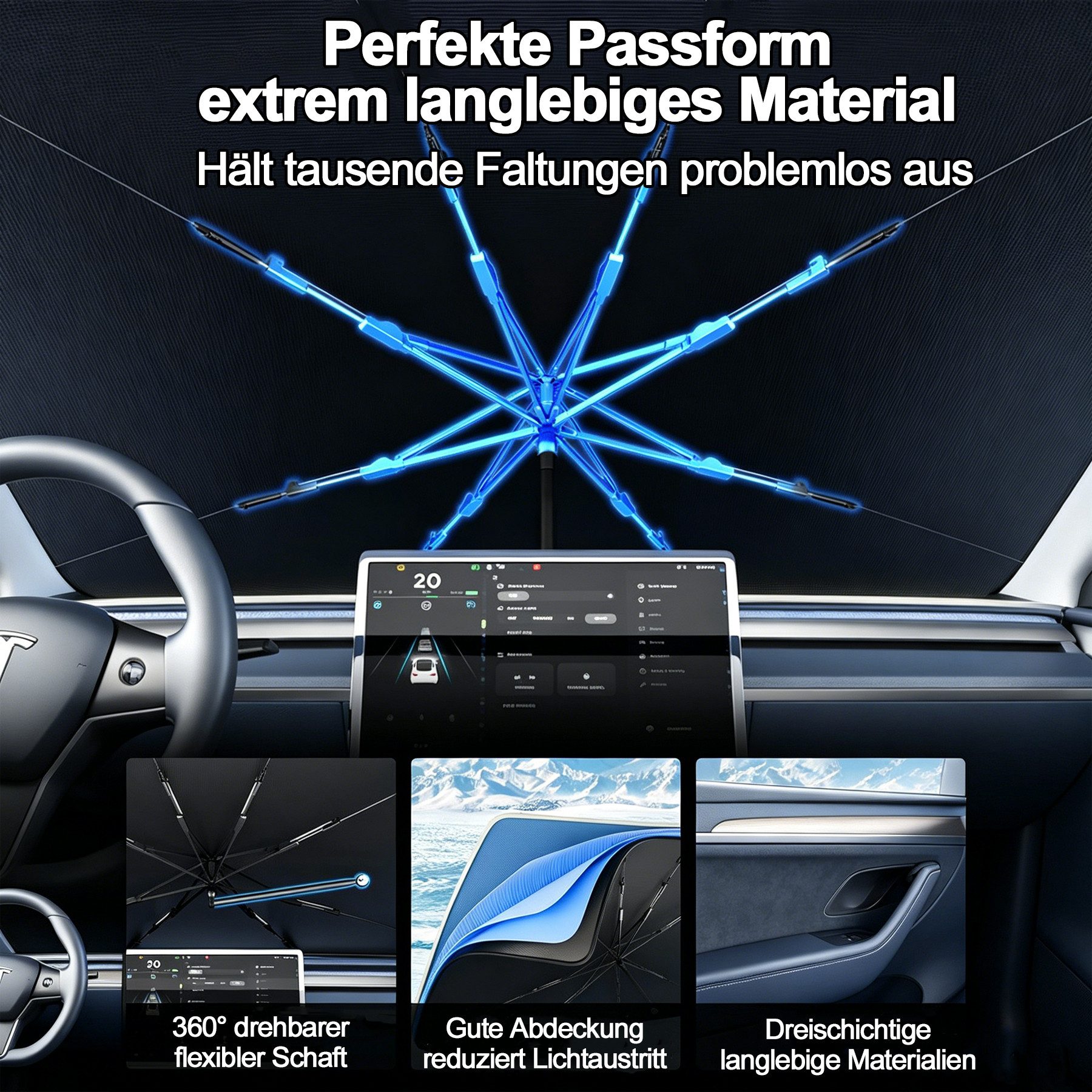 Mutig Autosonnenschutz Auto Sonnenschutz Frontscheibe 140x78 cm Faltbarer Sonnenschirm, 125 x 65 cm, (für Auto UV Schutz Reflektierend Hitzeschutz Windschutzscheibe, Kratzfest UV Beständig Universal für PKW SUV LKW), Leicht Kompakt Sommer Auto Zubehör
