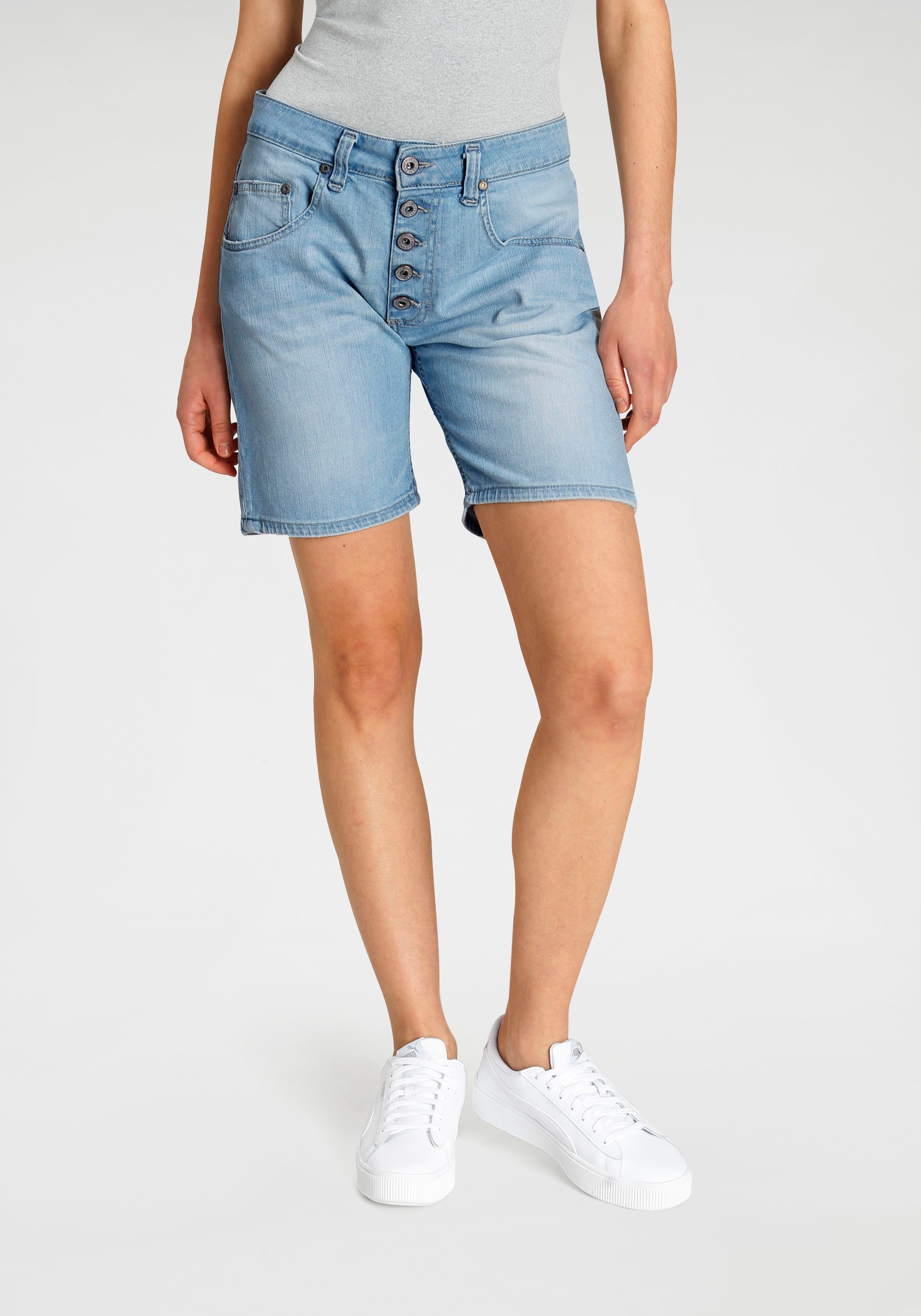 Damen Hosen Please Jeans Jeansbermudas P88A mit sichtbarer Button-Fly Leiste vorn