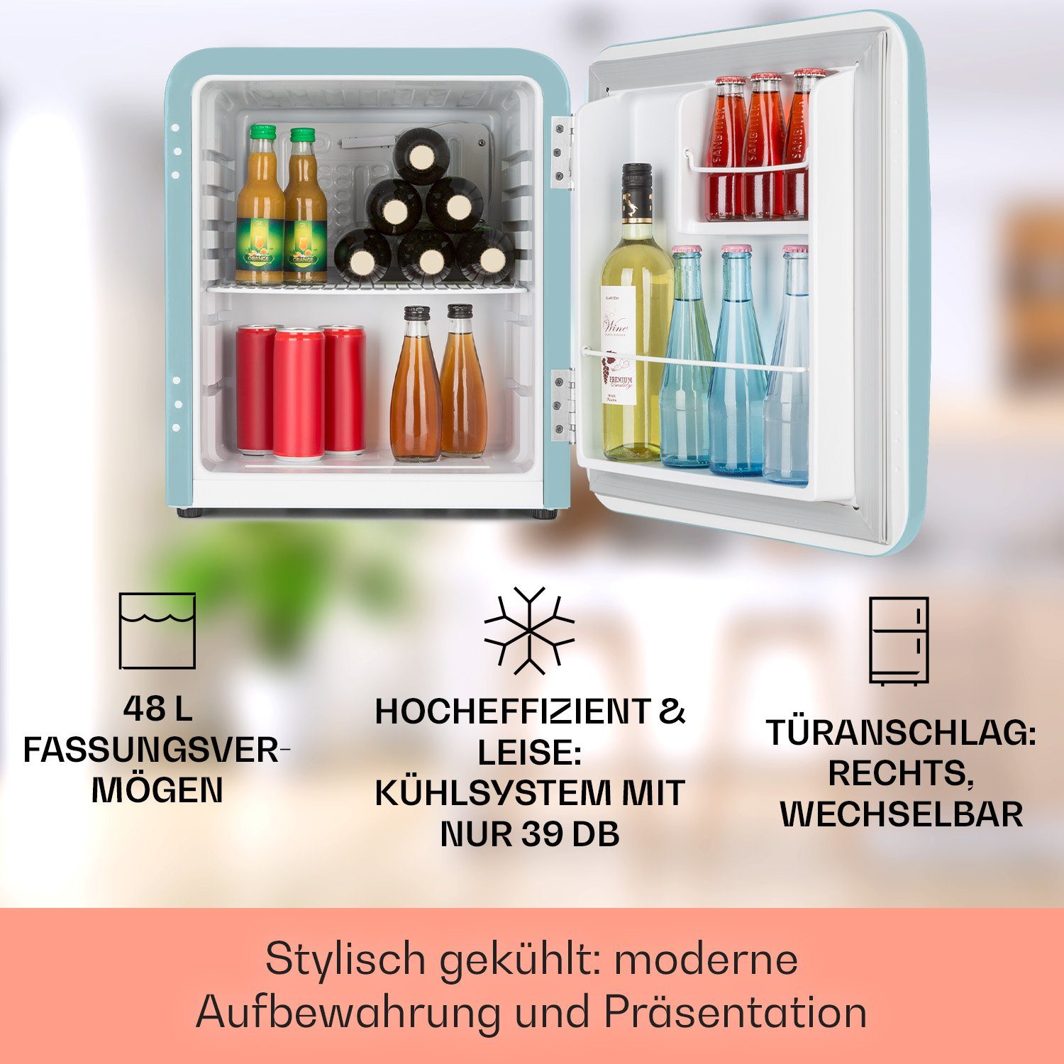 Klarstein Table Top Kühlschrank 10046049, 50 cm hoch, 44 cm breit, Hausbar Minikühlschrank ohne Gefrierfach Getränkekühlschrank klein