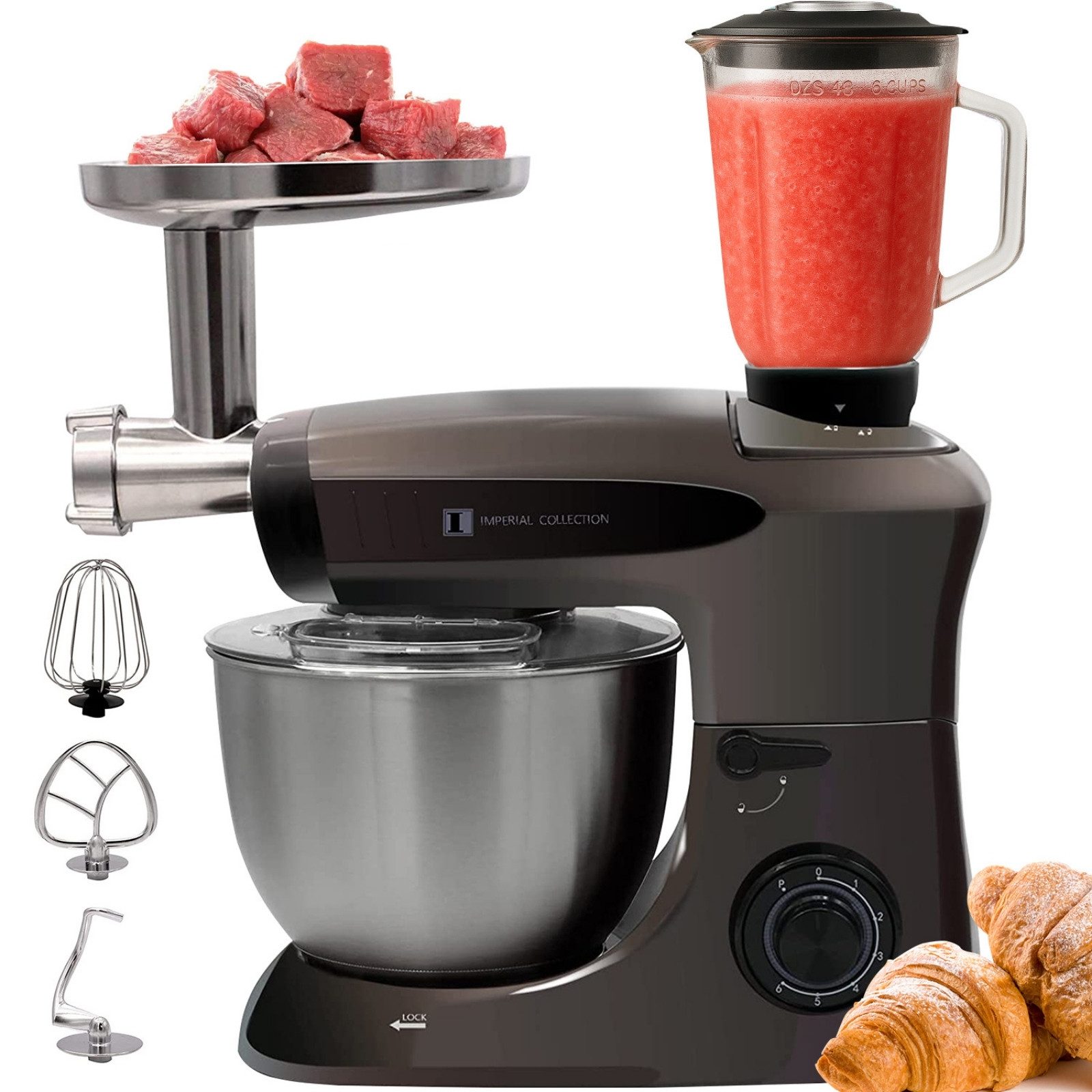 Kitchen Pro + Küchenmaschine 3 in 1 Knetmaschine Rührmaschine - Teigmaschine Teigknetmaschine Set, 1900,00 W, Миксер Inklusive, Fleischwolf Inklusive