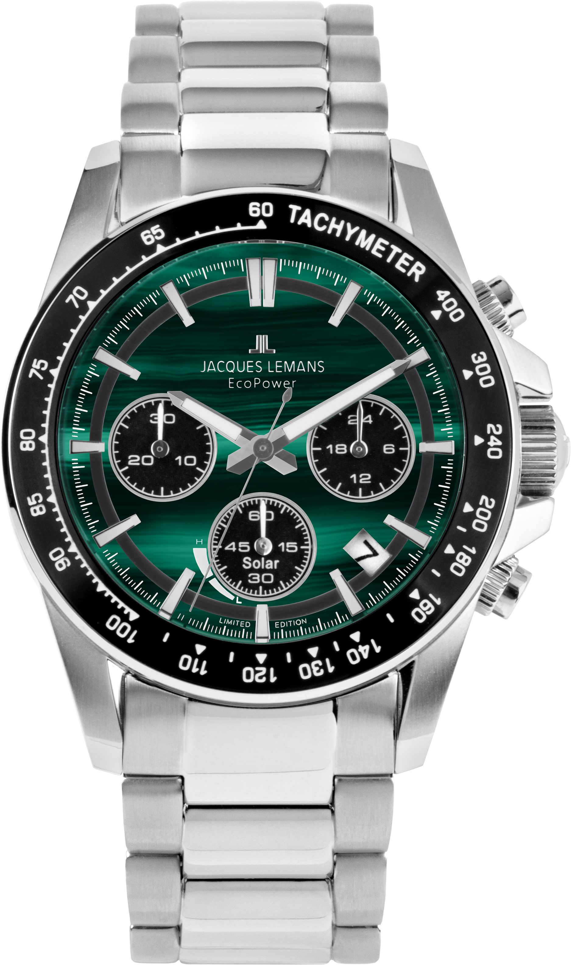 Jacques Lemans Chronograph Eco Power Limited Edition 50-10C, (Set, 3-tlg., mit Wechselwerkzeug und -band), Armbanduhr, Solar, Herrenuhr, Edelstahlarmband