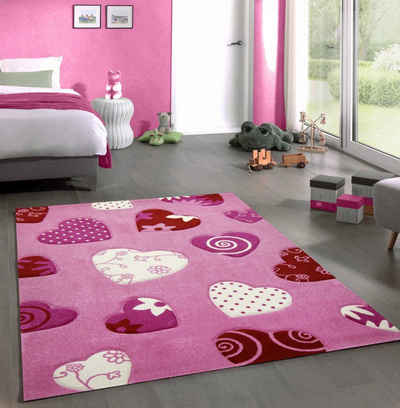 Kinderteppich Kinderteppich Spielteppich Babyteppich Mädchen Herz rosa pink, Carpetia, rechteckig, Höhe: 13 mm