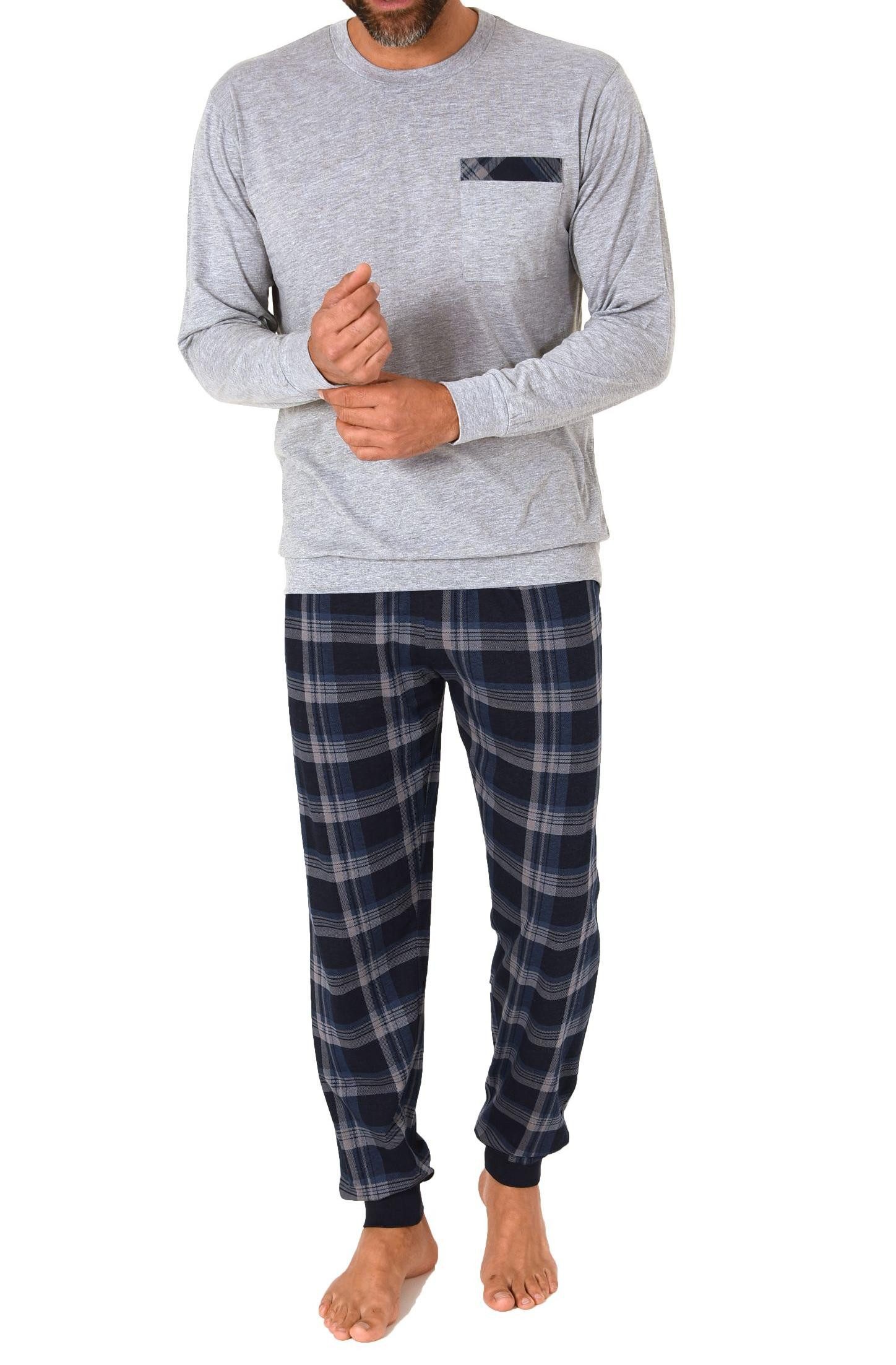 Normann Pyjama Normann Herren Pyjama lang mit Bündchen und karierter Jersey Hose
