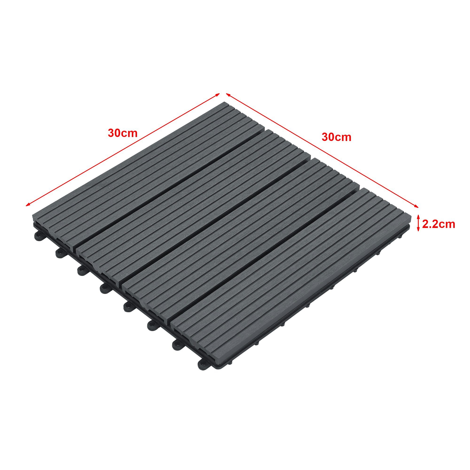 en.casa Klickfliesen, Set, 11 Stk., »Schramberg« WPC Fliesen 11er Set 1m² Dunkelgrau