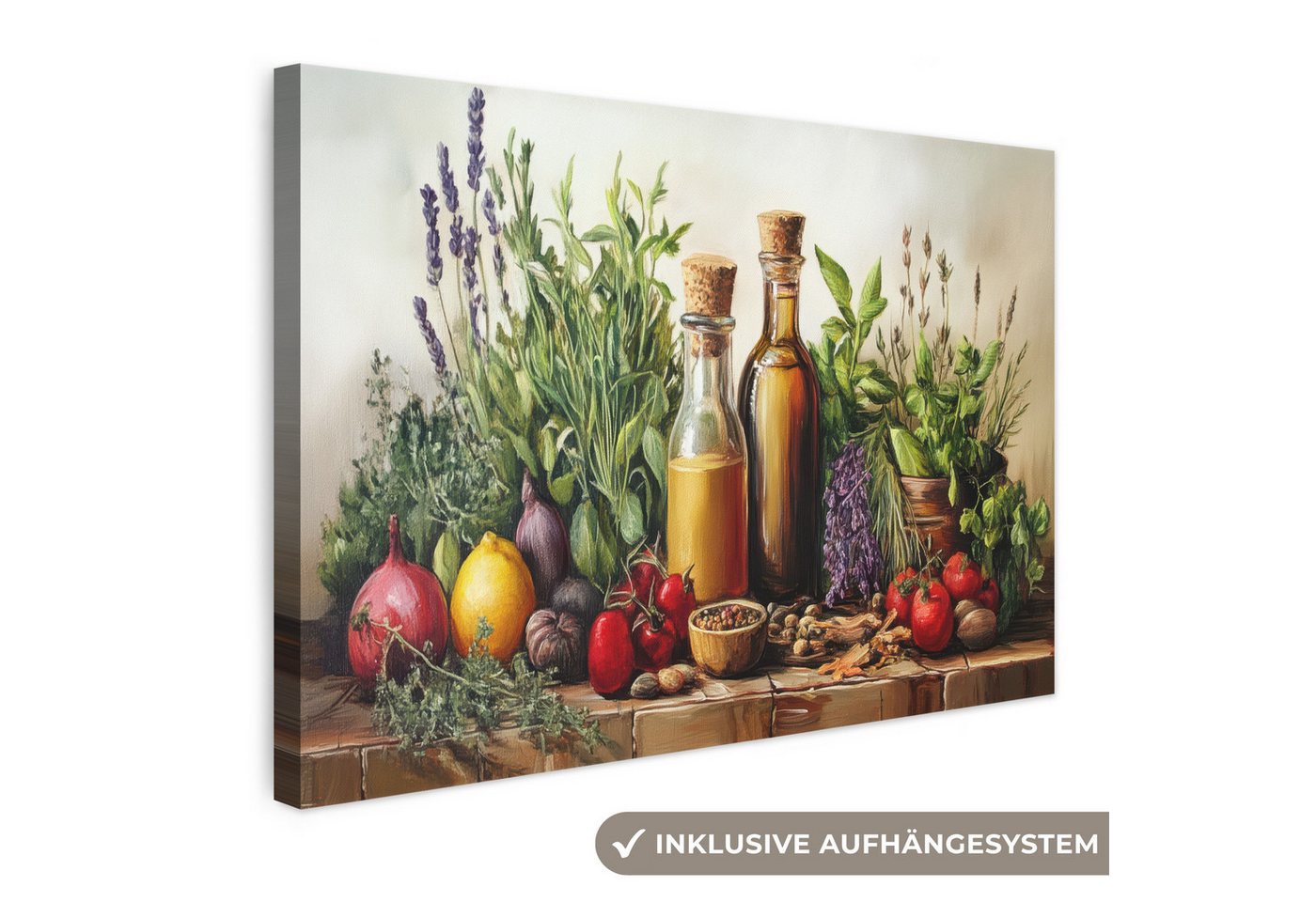 OneMillionCanvasses® Leinwandbild Stilleben - Kräuter - Gewürze - Früchte - Farbenfroh, Fotodruck (1 St), Leinwand Bilder Klein, Wand Dekoration Aesthetic 30x20 cm