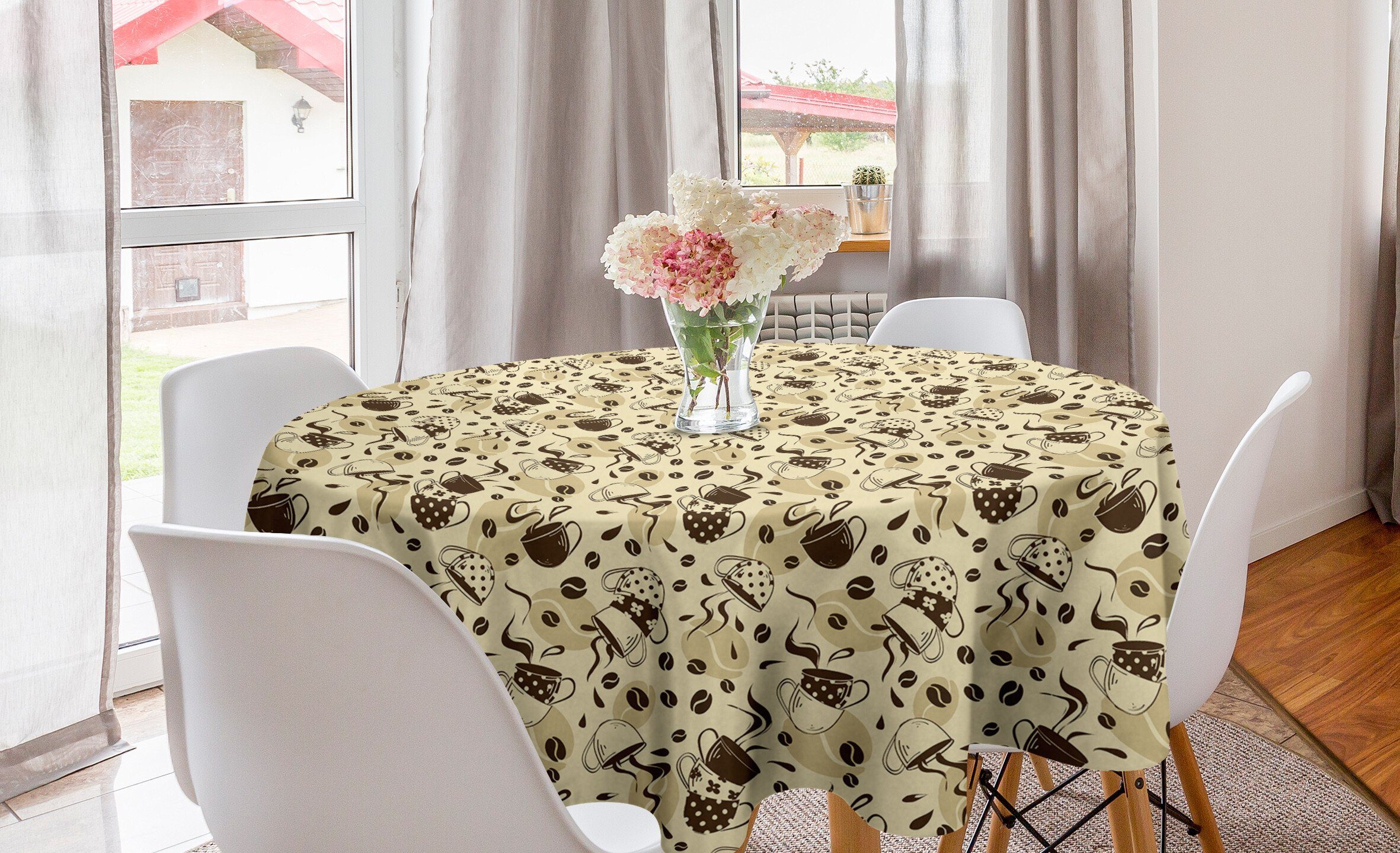 Abakuhaus Tischdecke Kreis Tischdecke Abdeckung für Esszimmer Küche Dekoration, Punktmuster Brown Kaffeetassen | Tischdecken