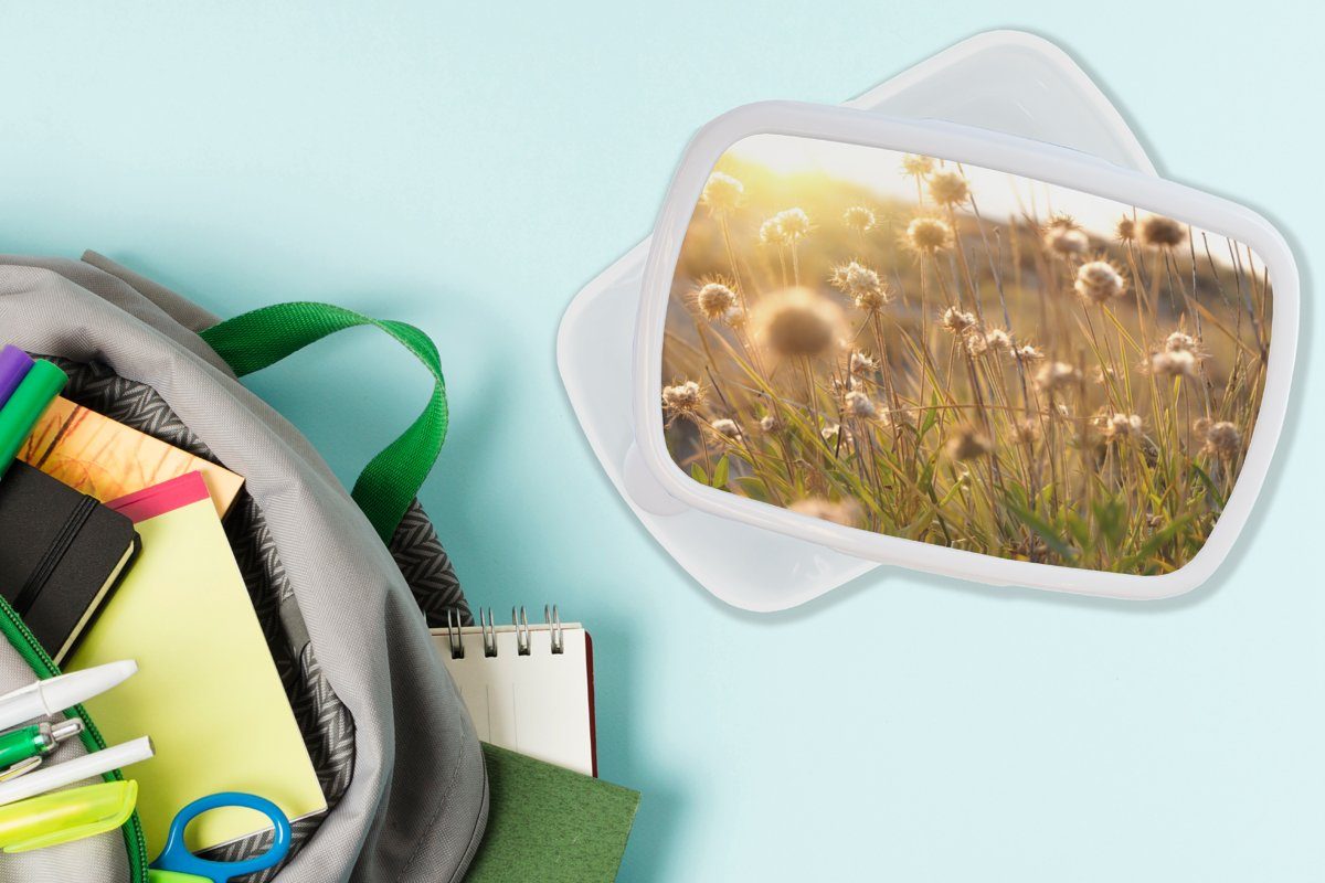 MuchoWow Lunchbox Pflanzen - Natur Mädchen für (2-tlg), - Kunststoff, Horizont, für - und und Brotbox Sonne Jungs Blumen - weiß Brotdose, Erwachsene, Kinder