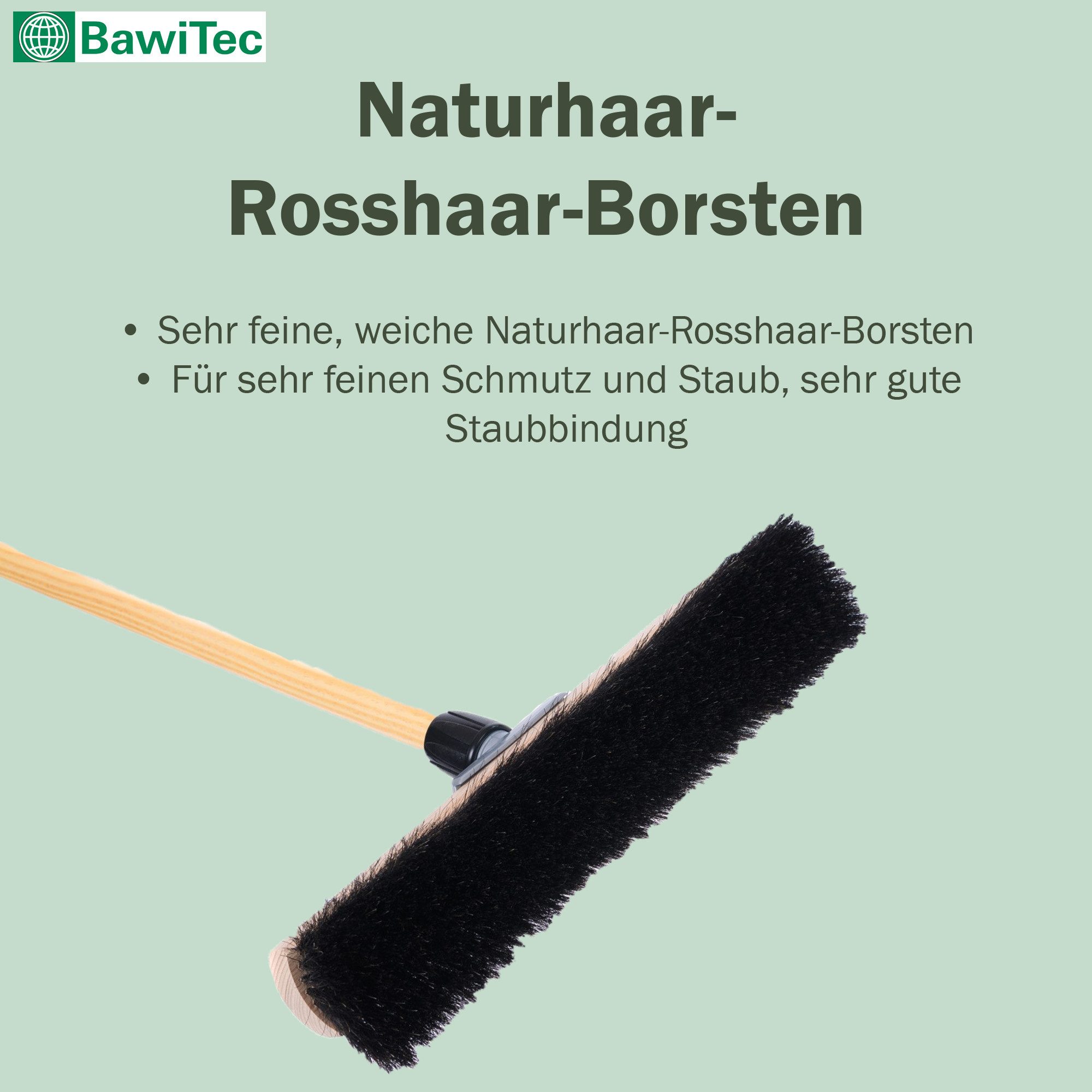 BawiTec Kehrgarnitur Rosshaarbesen mit Holstiel XXL Zimmerbesen Haushaltsbesen Stubenbesen, Fliesen, Laminat, Vinylböden, Steinzeug, PVC-Böden, Parkett, sehr we – Bild 5 von 5