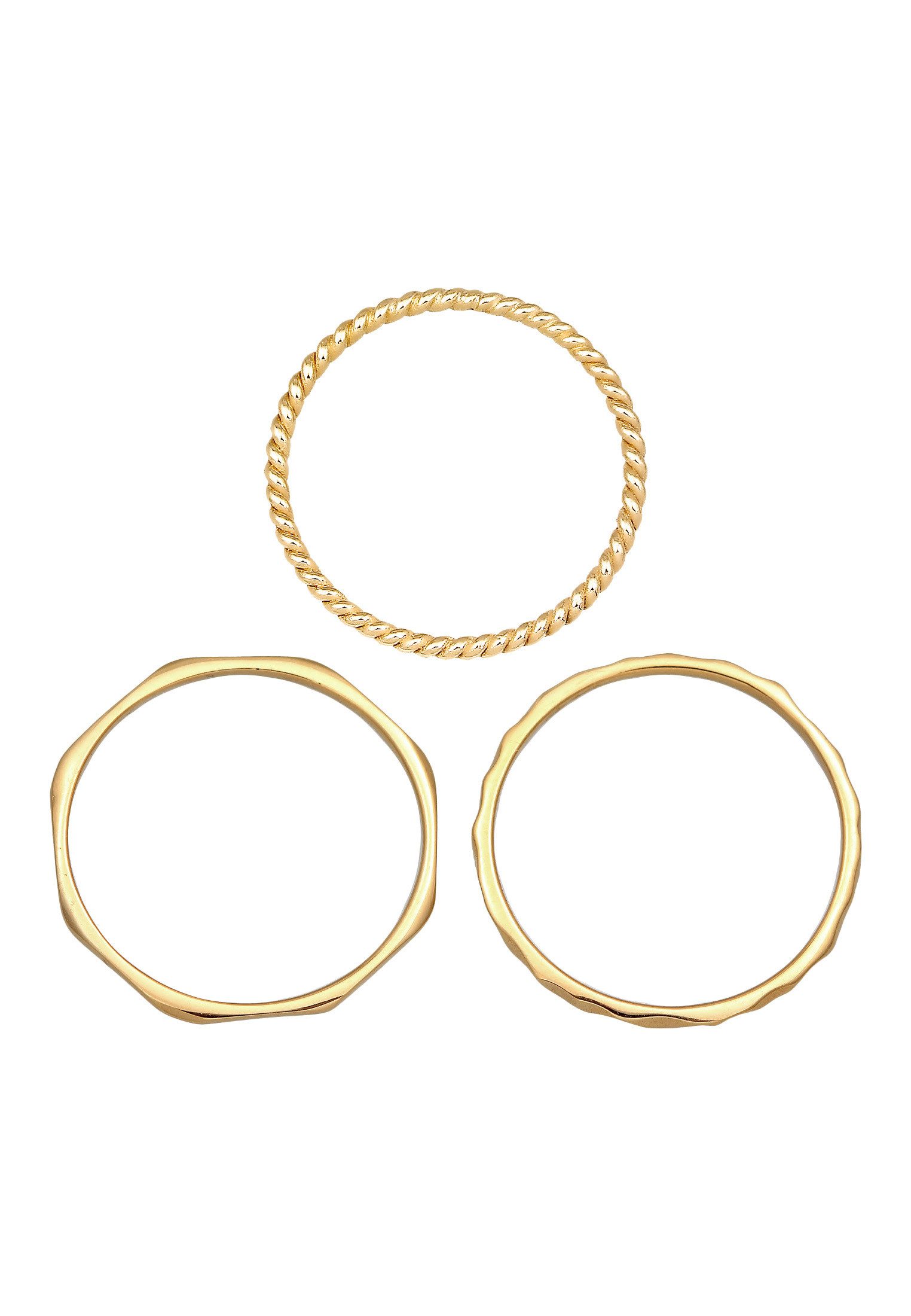 Elli Premium Ring-Set Stapelringe Stacking Bandring 3er Set 375 Gelbgold, Ring Set