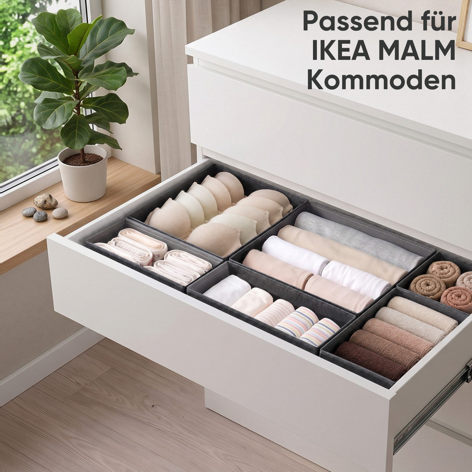 Sekey Aufbewahrungsbox Schubladen Organizer aus Vliesstoff – faltbare Aufbewahrungsboxen, 12er-Set für MALM Kommode, 3 Größen, ohne Trennfächer