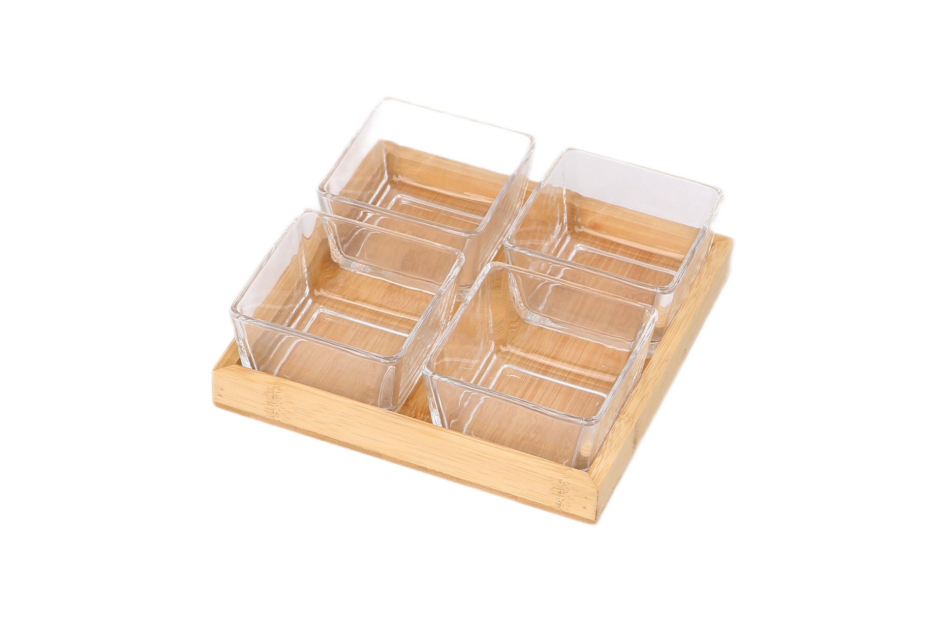 Cheffinger Snackschale 5-teiliges Bambus-Glas-Set – Stilvoll Servieren & Genießen, (5-tlg)