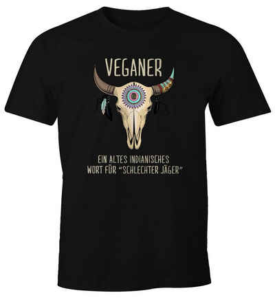 MoonWorks Print-Shirt Herren T-Shirt Vegetarier / Veganer Schlechter Jäger Spruch Skull lustig Fun-Shirt Moonworks® mit Print