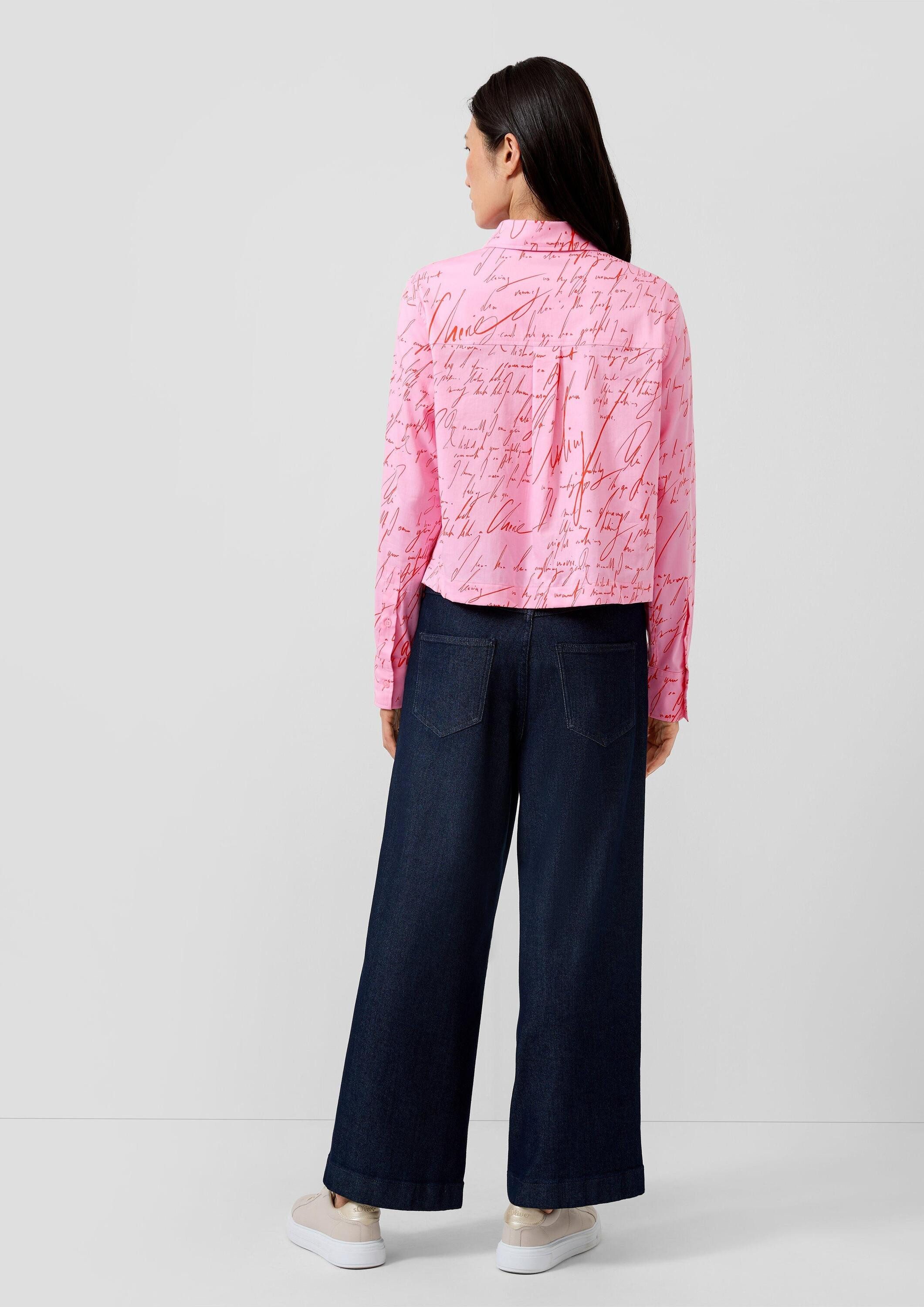 s.Oliver Langarmbluse Bluse Verkürzte Hemdbluse aus Popeline mit All-over-Print