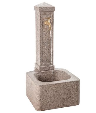 Dehner Gartenbrunnen Graz, 110 x 60 x 50 cm, Granit, grau, 50 cm Breite, Granit-Zapfsäule mit Brunnenbecken inkl. Pumpe und Messing-Wasserhahn