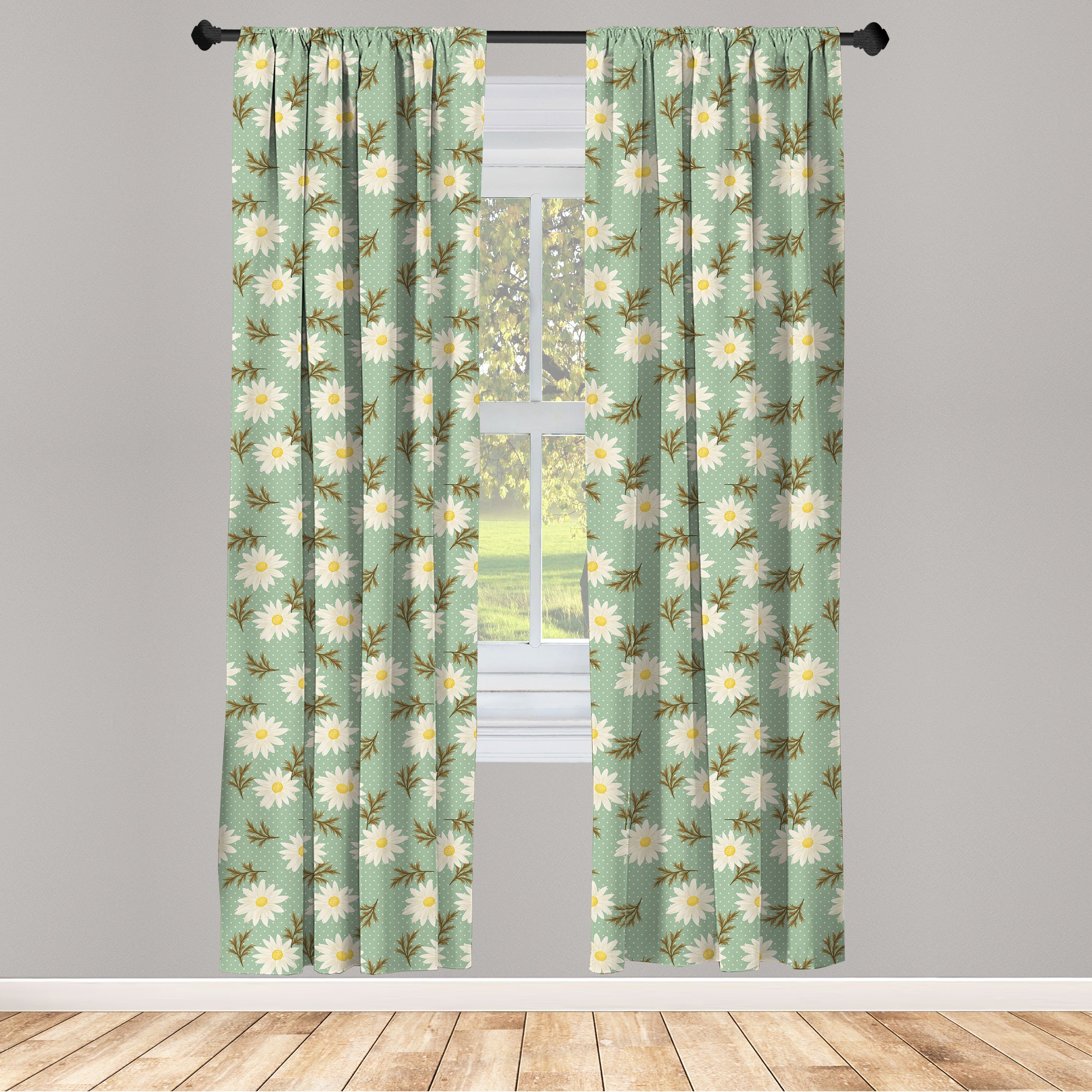 Gardine Vorhang für Wohnzimmer Schlafzimmer Dekor, Abakuhaus, Microfaser, Blumenweinlese Gänseblümchen