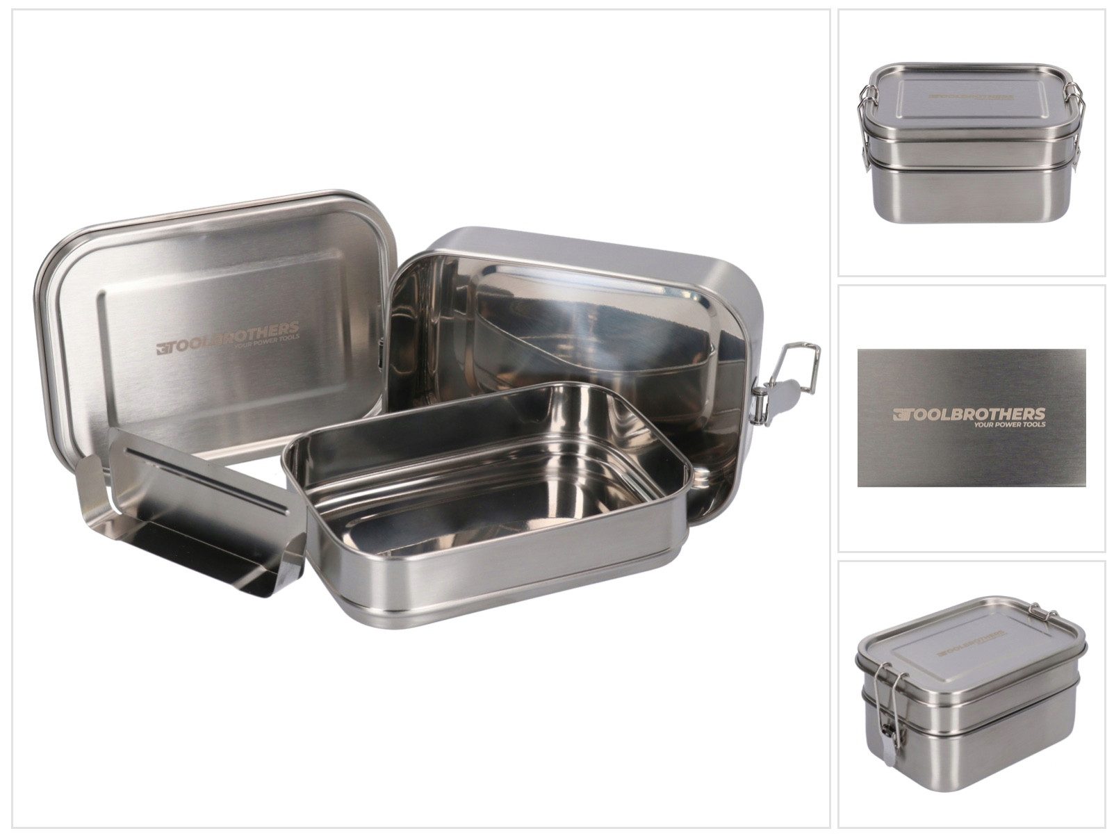 Toolbrothers Aufbewahrungsbox Fan Edelstahl Brotdose mit 2 Etagen und Edelstahl Deckel 1340 ml