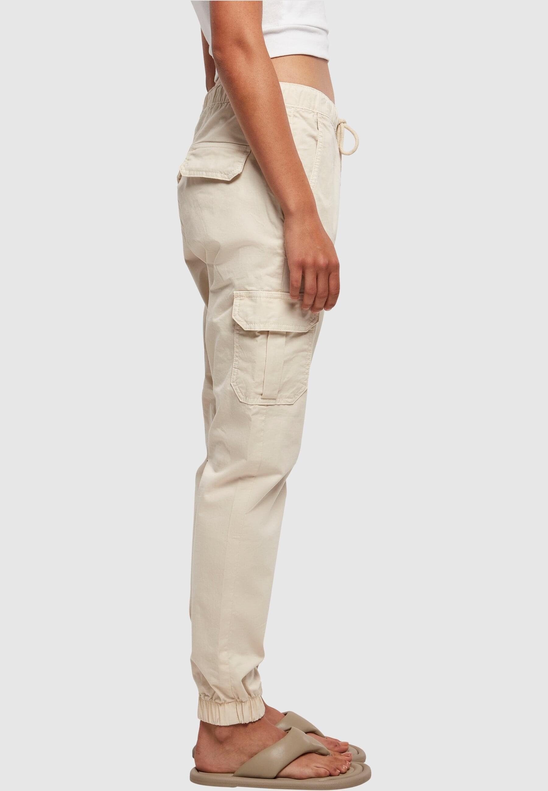 URBAN CLASSICS Pants whitesand Waist Damen (1-tlg) Jogging Cargohose Ladies High Cargo