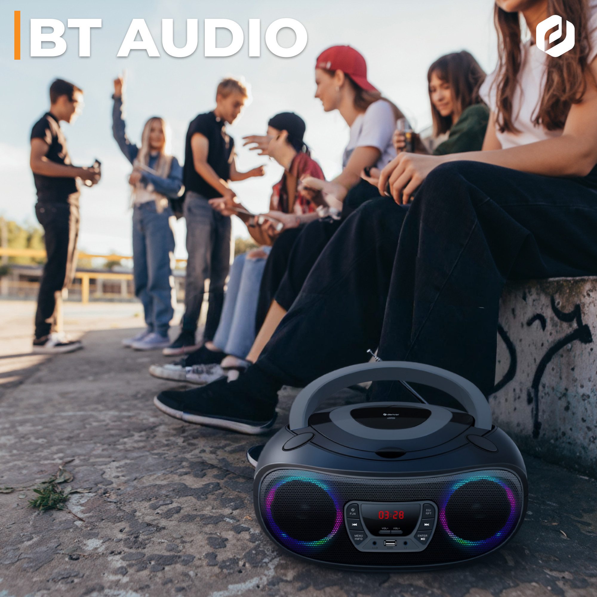 Denver TCL-212BTGR CD-Player (Bluetooth, LED-Beleuchtung in Lautsprechergittern, Bluetooth, USB & AUX, CD/FM, LED-Beleuchtung in Lautsprechergittern, Bluetooth, USB & AUX, CD/FM)