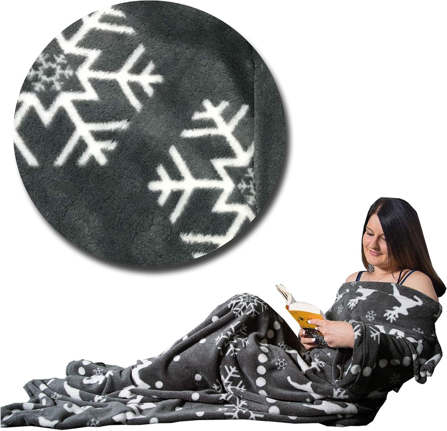Wohndecke HOMELEVEL Kuscheldecke mit Ärmeln 200x150 cm, grau, Norweger Design, HOMELEVEL – Bild 4 von 5