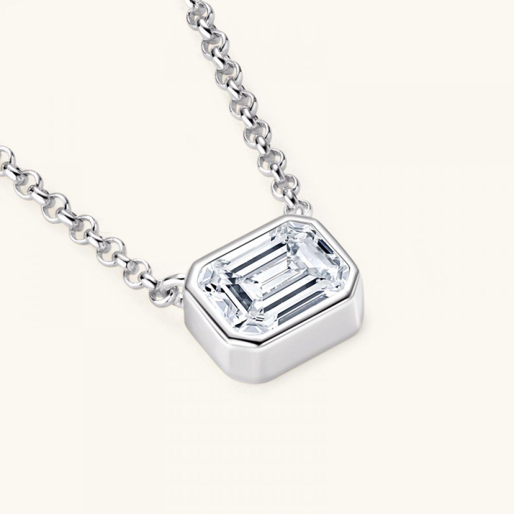 Invanter Damen, Weiß für S925-Sterlingsilber Charm-Kette Quadratische Moissanit-Halskette