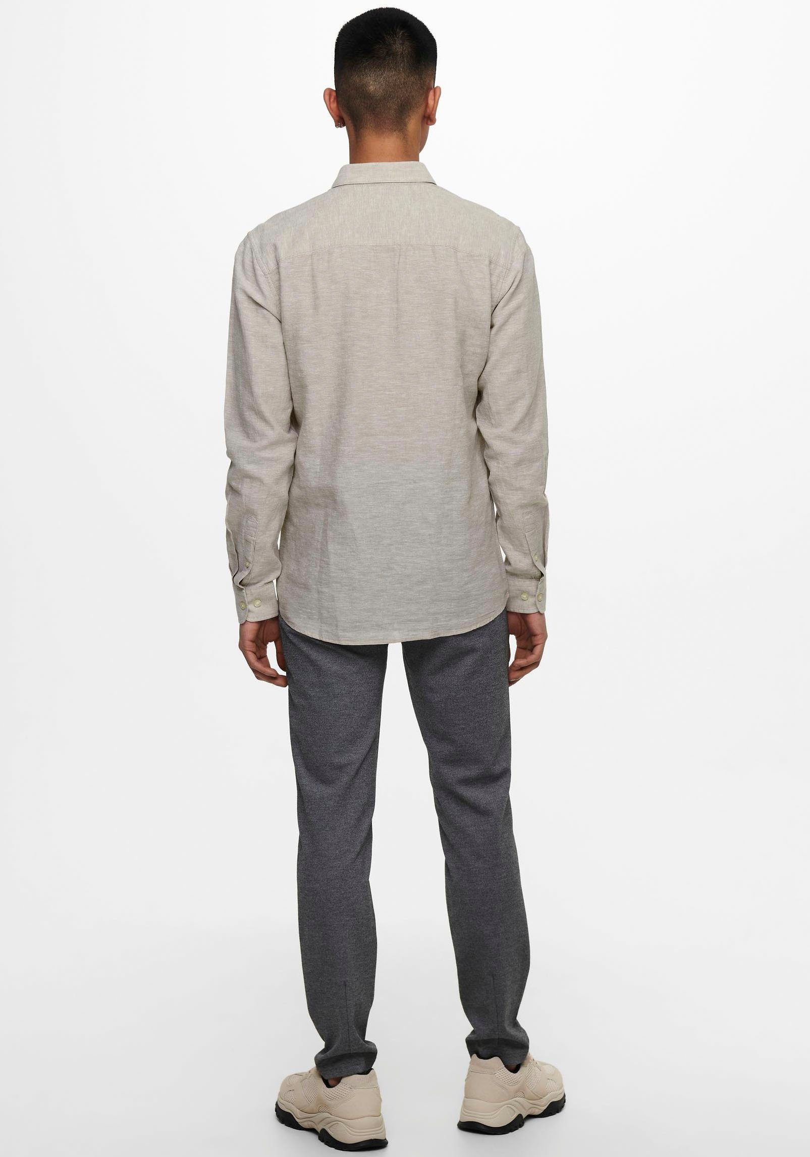 NOOS LS SHIRT SOLID ONLY ONSCAIDEN Langarmhemd SONS LINEN Chinchilla &