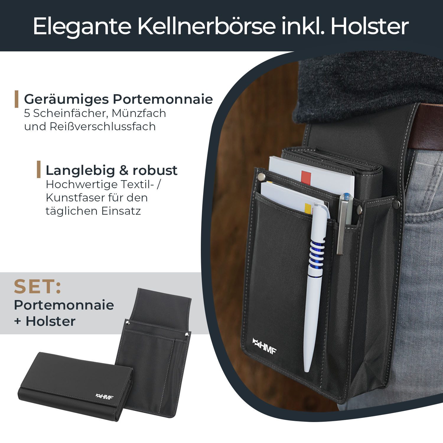 HMF Kellnerbörse Kellner Geldbörse mit Kellnertasche (2er Set), Kellnerport günstig online kaufen