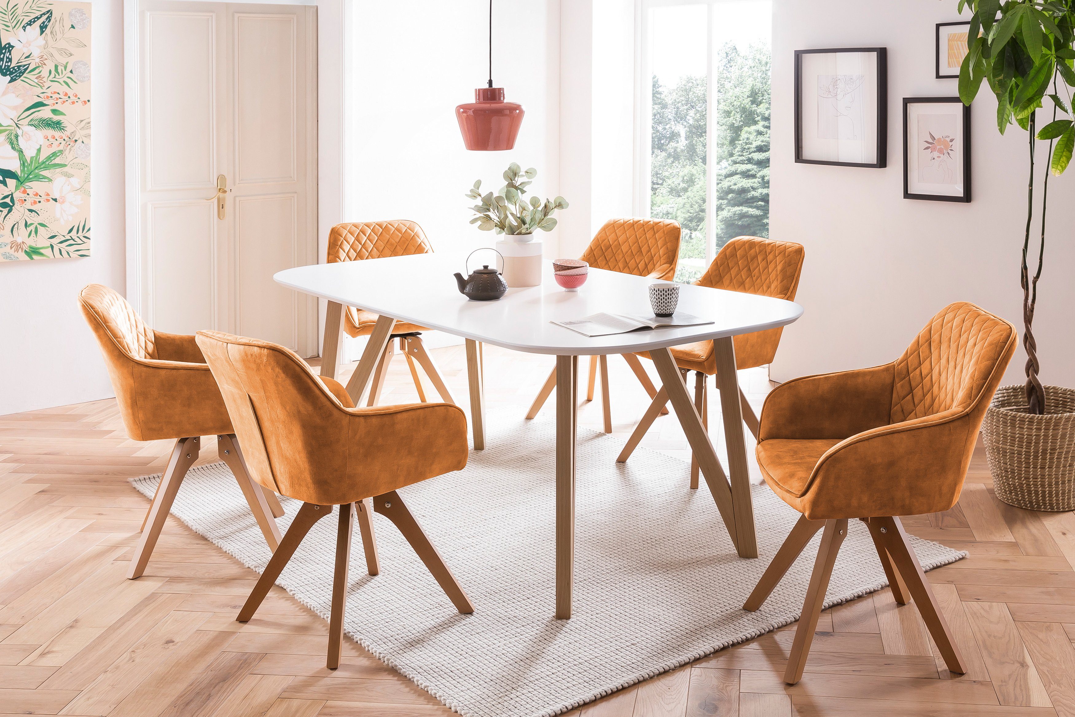 SalesFever Essgruppe, (5-tlg), 180° cm, 180 goldfarben mit Samtverlours Tischbreite Stühle drehbar