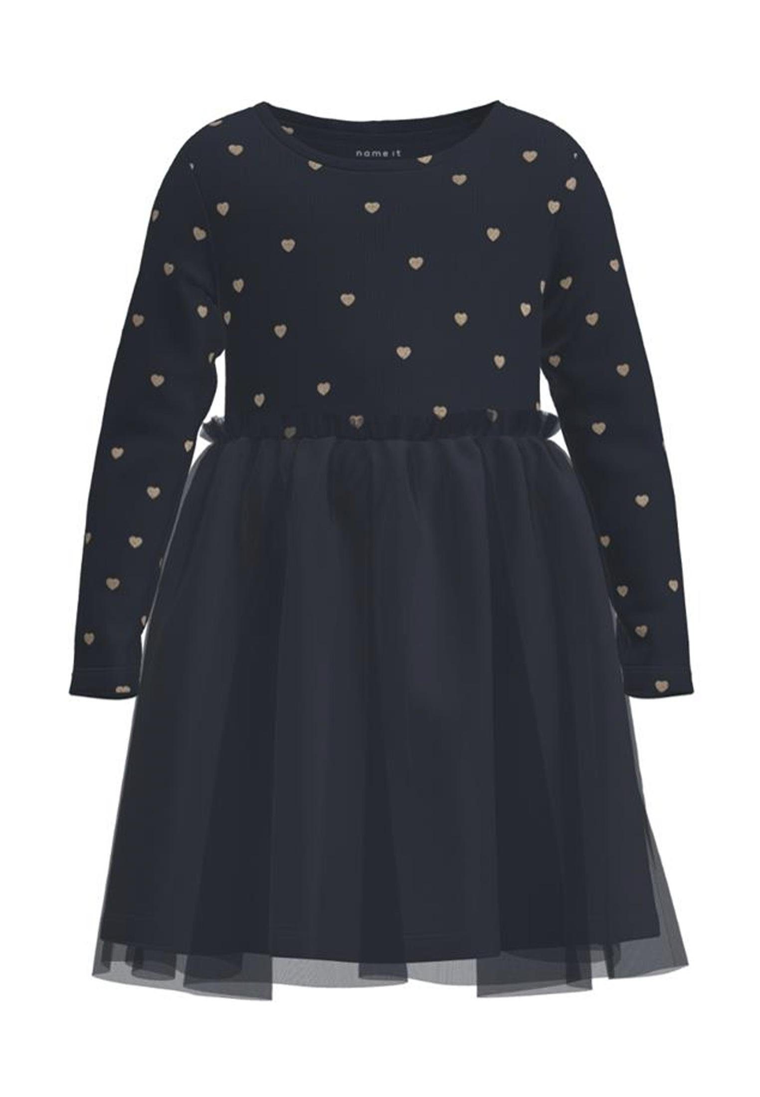 Name It Tüllkleid NMFNADJA LS DRESS NOOS, Glitzerprint für einen funkelnden  und coolen Look