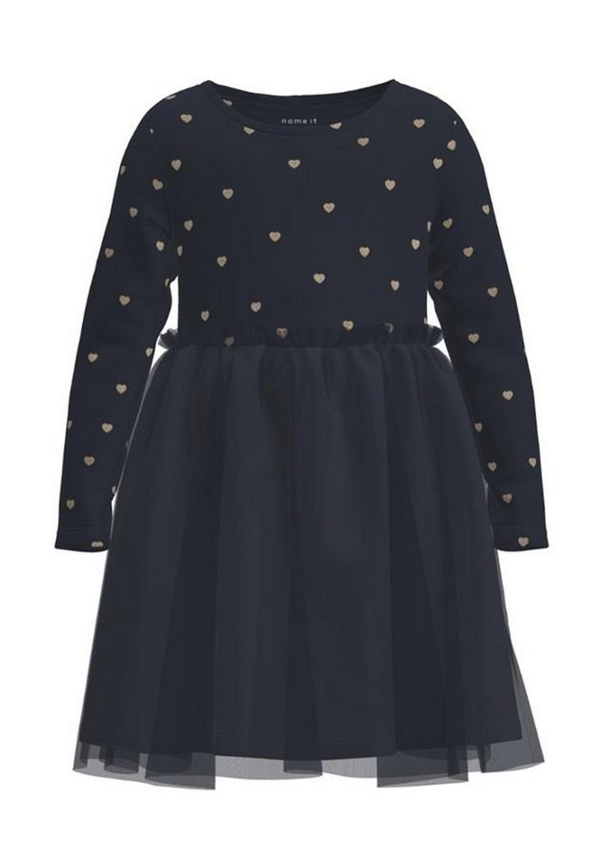 Name It Tüllkleid NMFNADJA LS DRESS NOOS, Glitzerprint für einen funkelnden  und coolen Look