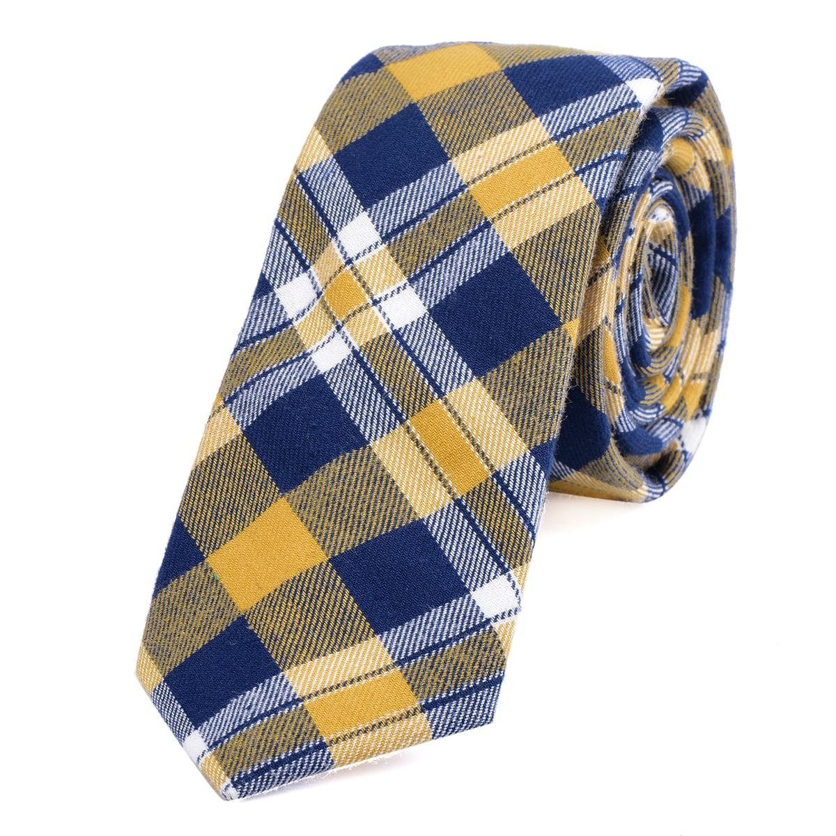 DonDon Krawatte Herren Krawatte 6 cm mit Karos oder Streifen (Packung, 1-St., 1x Krawatte) Baumwolle, kariert oder gestreift, für Büro oder festliche Veranstaltungen gelb-dunkelblau kariert 2