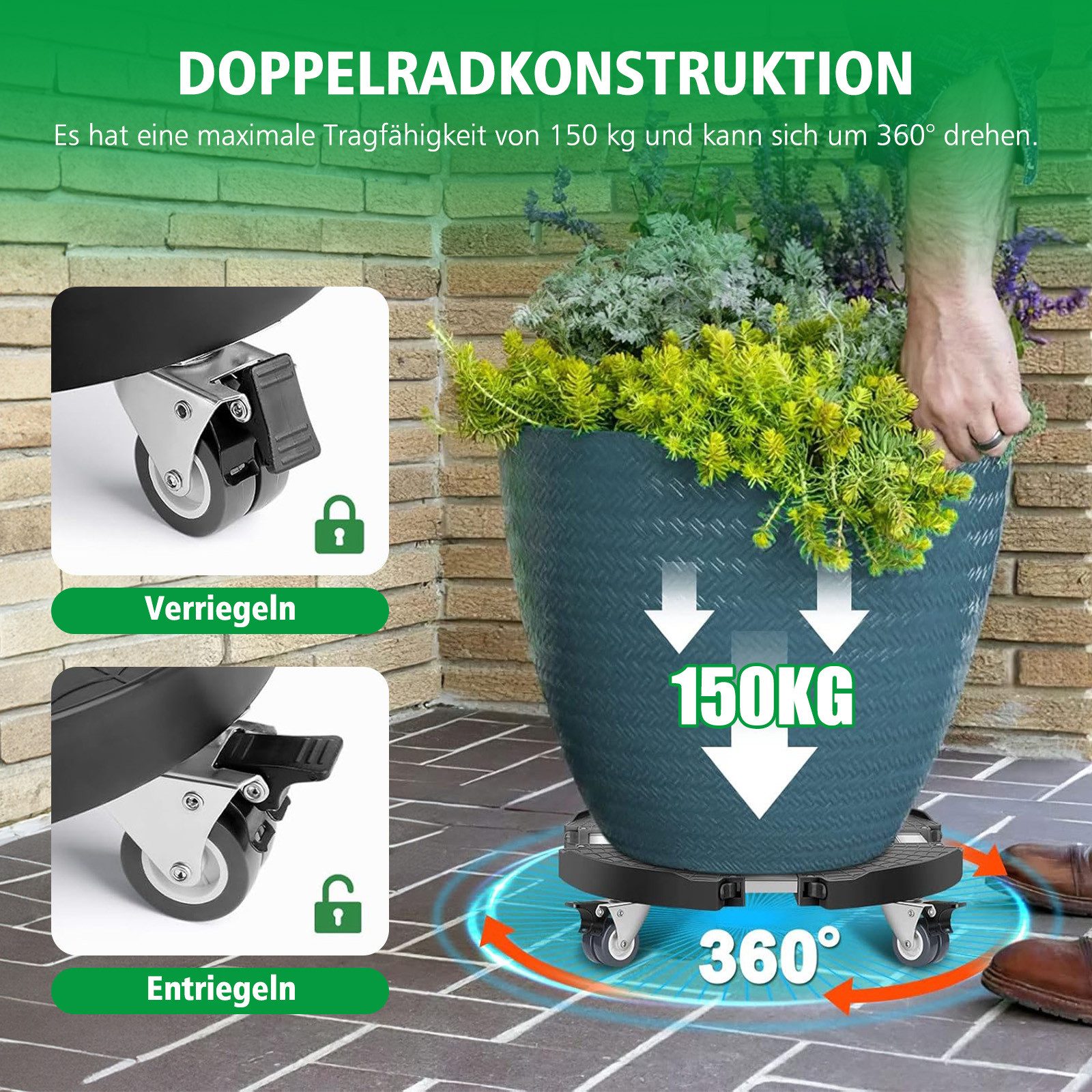 AKKEE Blumentopfuntersetzer Ausziehbarer Blumentopfteller mit 360° drehbaren Rollen, Zubehör für Zubehör für Pflanztöpfe, Set, 40-48cm