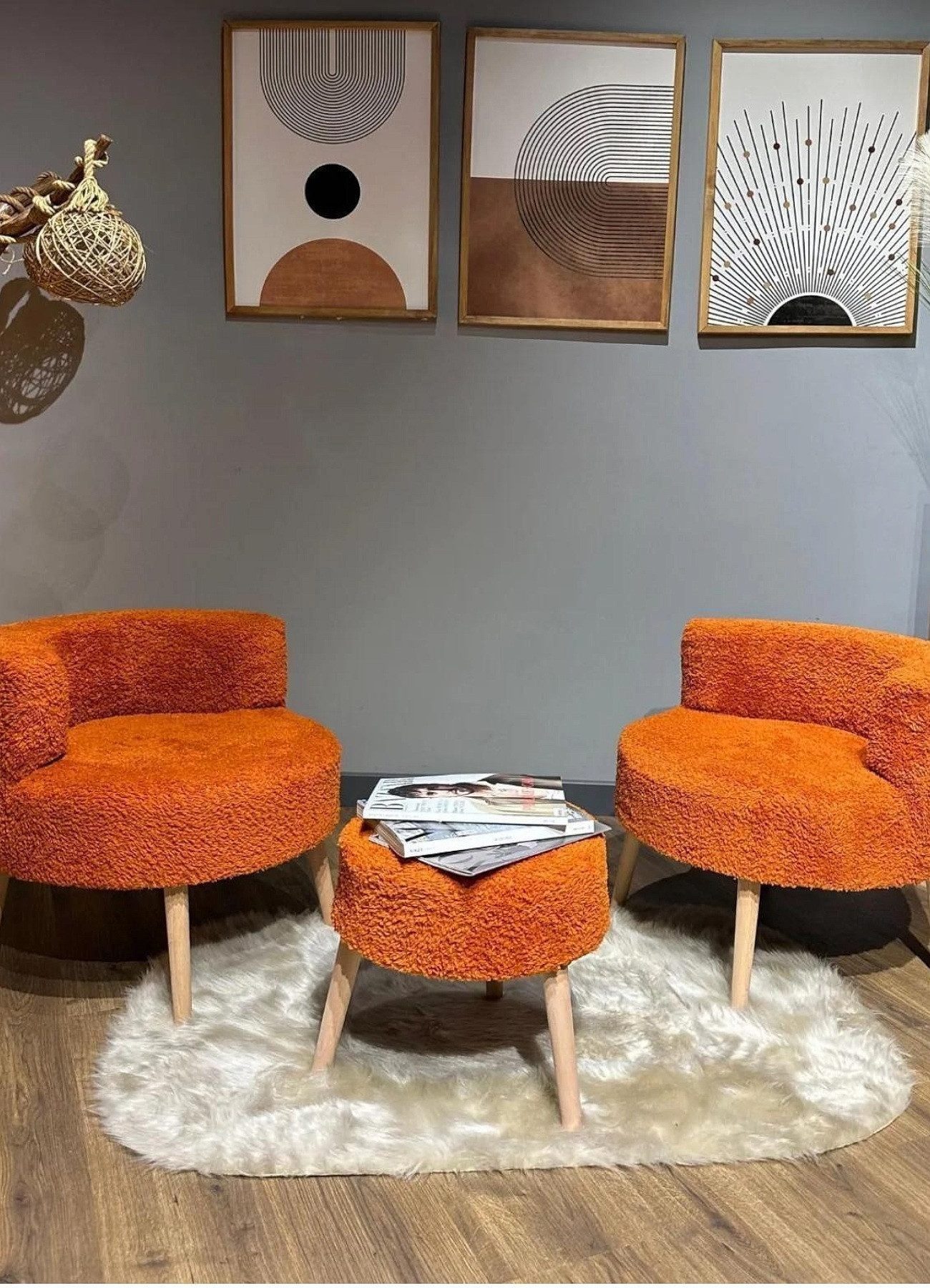 fashionshowcase Loungeset Boucle 3-teilig modern Skandi Design 2 Крісла & Табурети weich gemütlich, (Sitzgruppe, 3-tlg), Modernes Design in verschiedenen Кольора(ів)