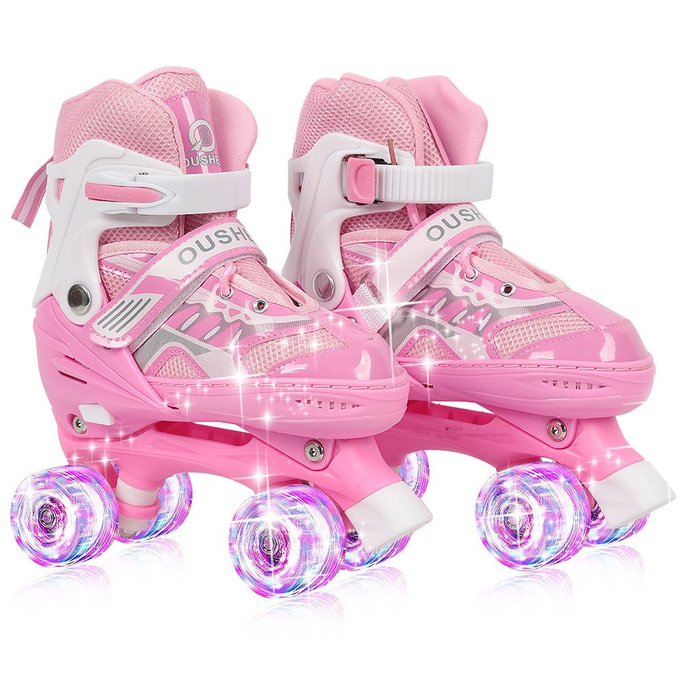 JEOBEST Rollschuhe Verstellbare Rollschuhe für Kinder,LED Rädern,Atmungsaktiv Quad Skates, Für Mädchen und Jungen, Weihnachts Geschenke, Größen 27-37