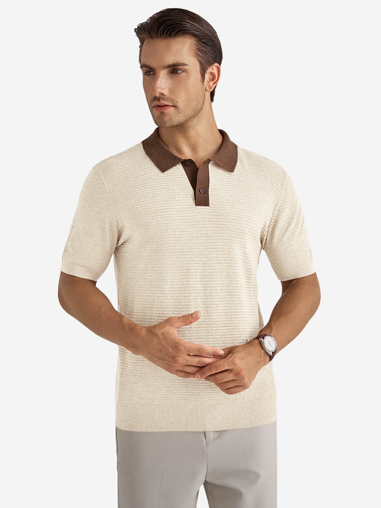VANTORY Poloshirt Herren Strickpolo mit Kontrastkragen (Packung, 1-tlg., 1per-Pack) mit Knopfleiste