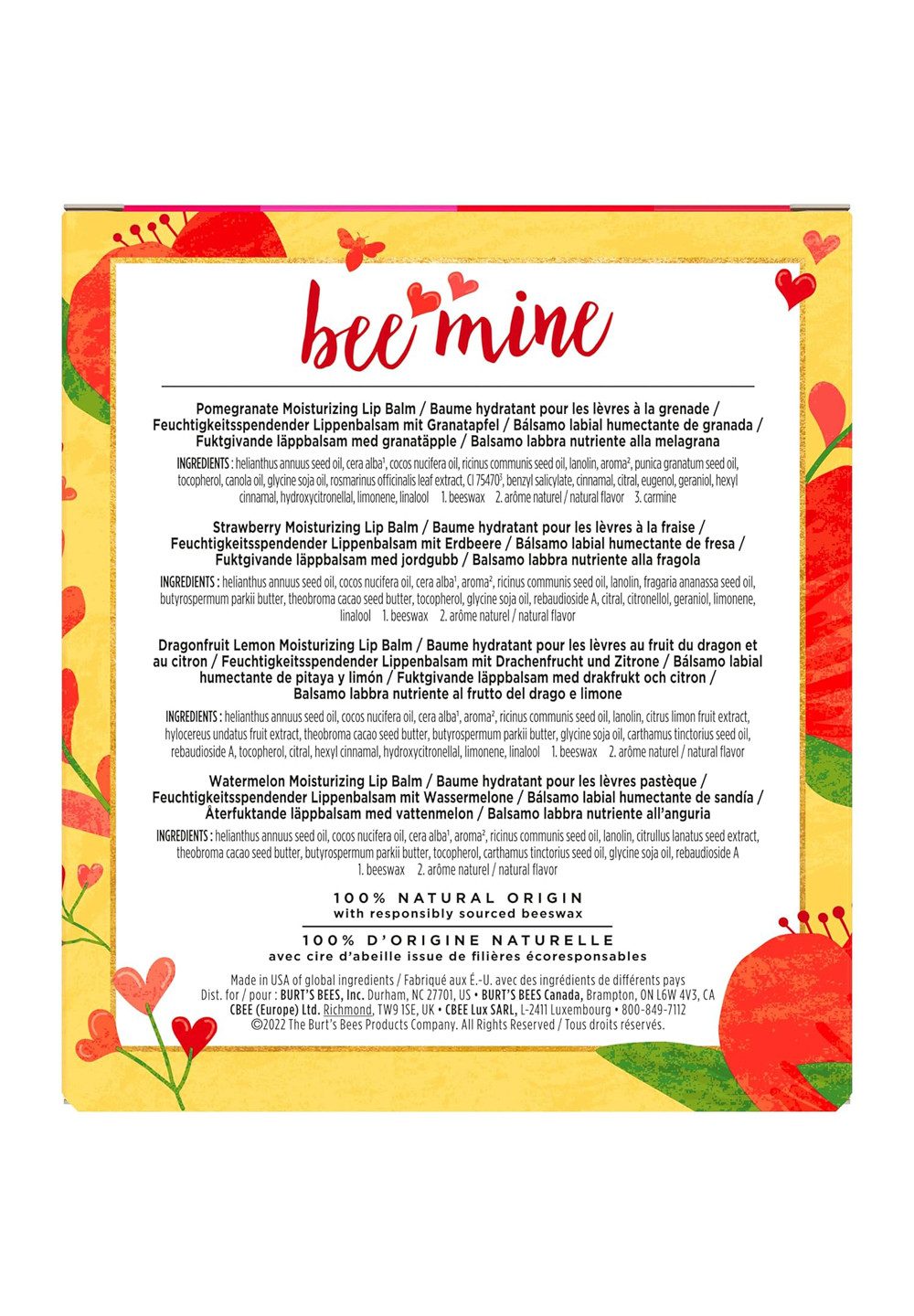 BURT'S BEES Lippenbalsam 500639, 4-tlg., bee mine Dragonfruit Strawberry Watermelon Pomegranate