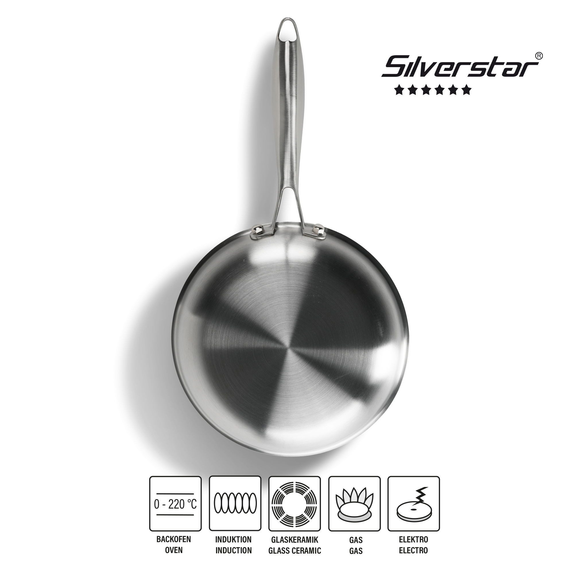 STONELINE Bratpfanne Silverstar® Edelstahlpfanne 20 cm mit Antihaftbeschichtung für, Aluminium, Edelstahl (1-tlg), Edelstahl, für scharfes Anbraten