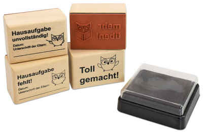 Betzold Stempel Hausaufgaben-Stempel, 4 Stück, inkl. Stempelkissen - Stempelset