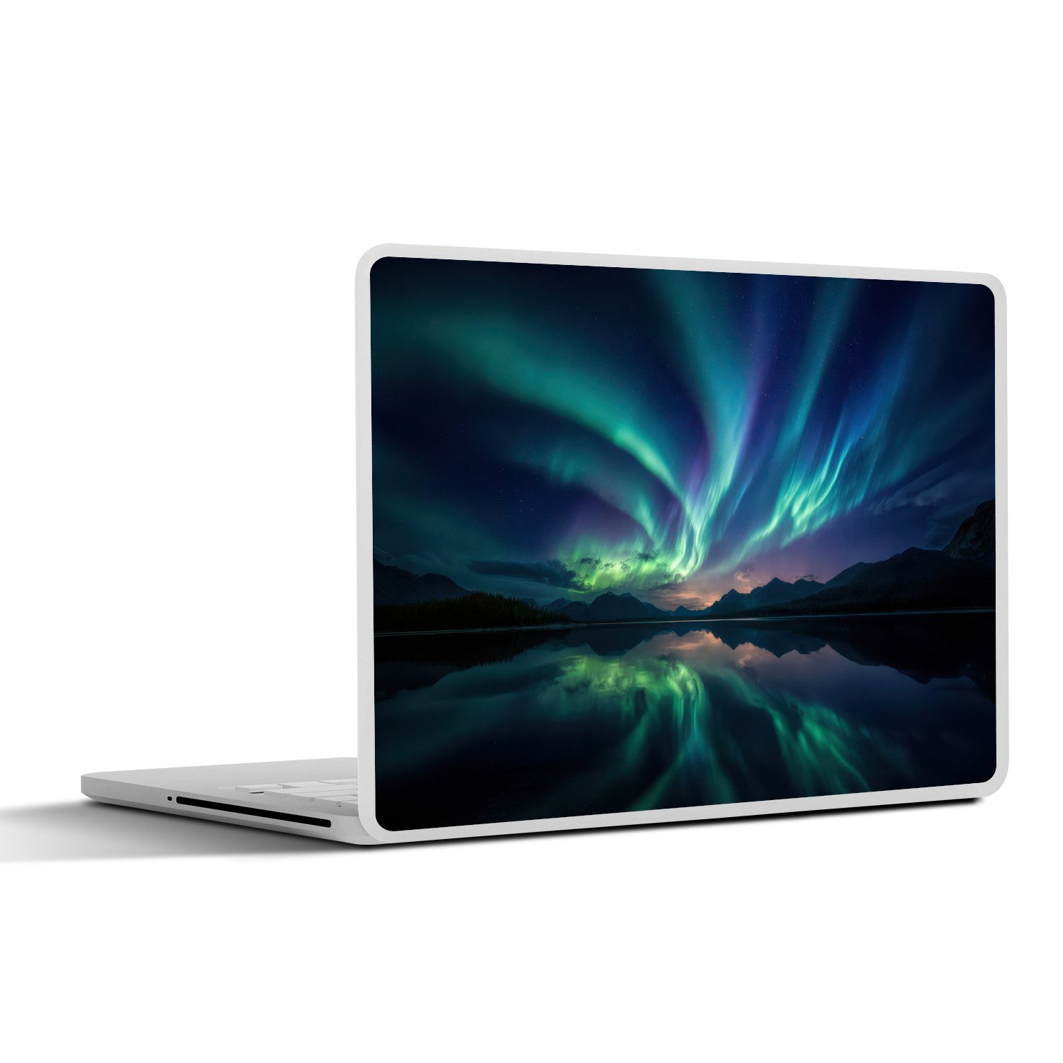 MuchoWow Laptop-Aufkleber Nordlichter - Farbenfroh - Bergsee, (1tlg), Laptop Folien Cover, Aufkleber, Sticker, Schutz vor Kratzern, 25x18 cm
