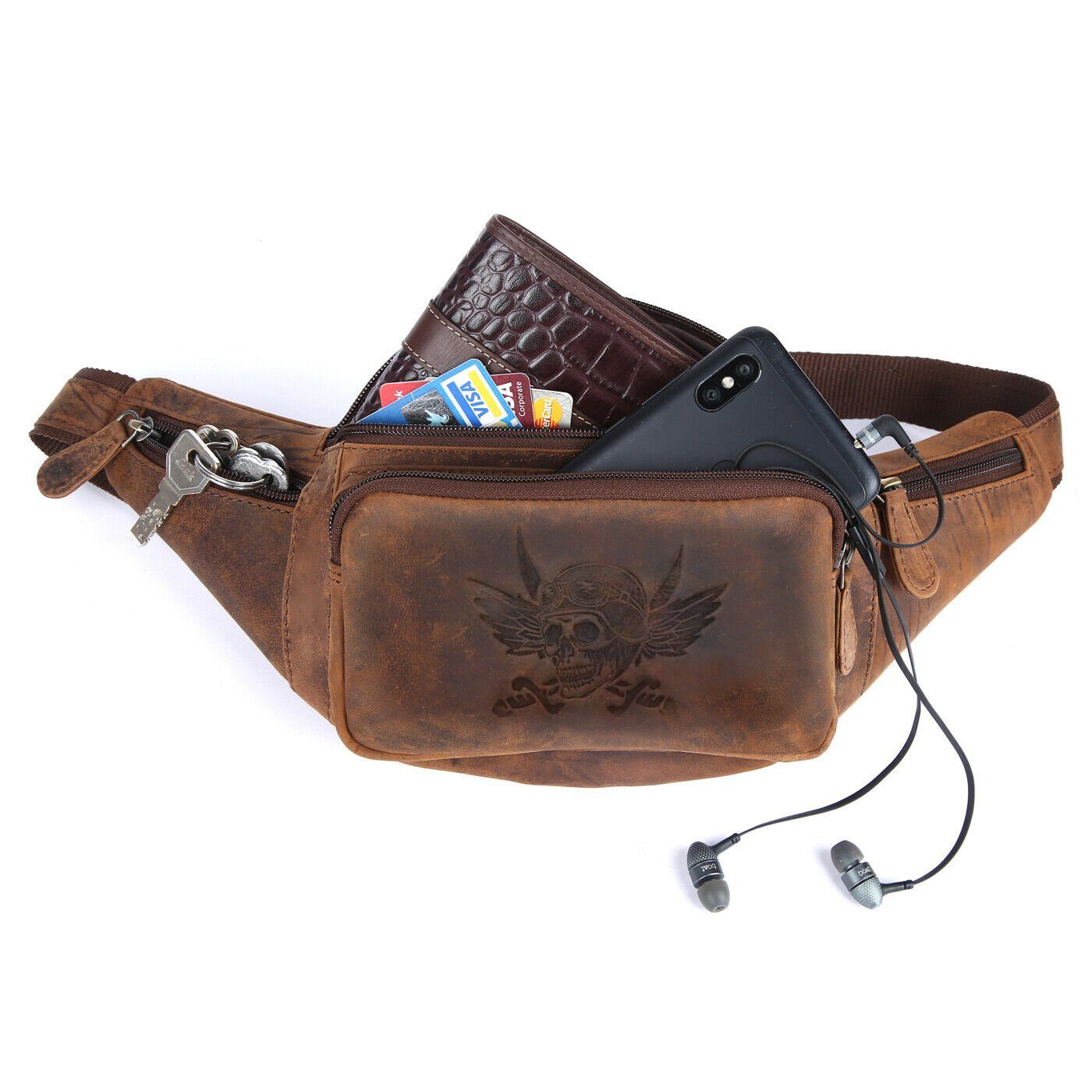 SHG Bauchtasche Gürteltasche Leder Herren Damen Hüfttasche Vintage Look Crossover Bag