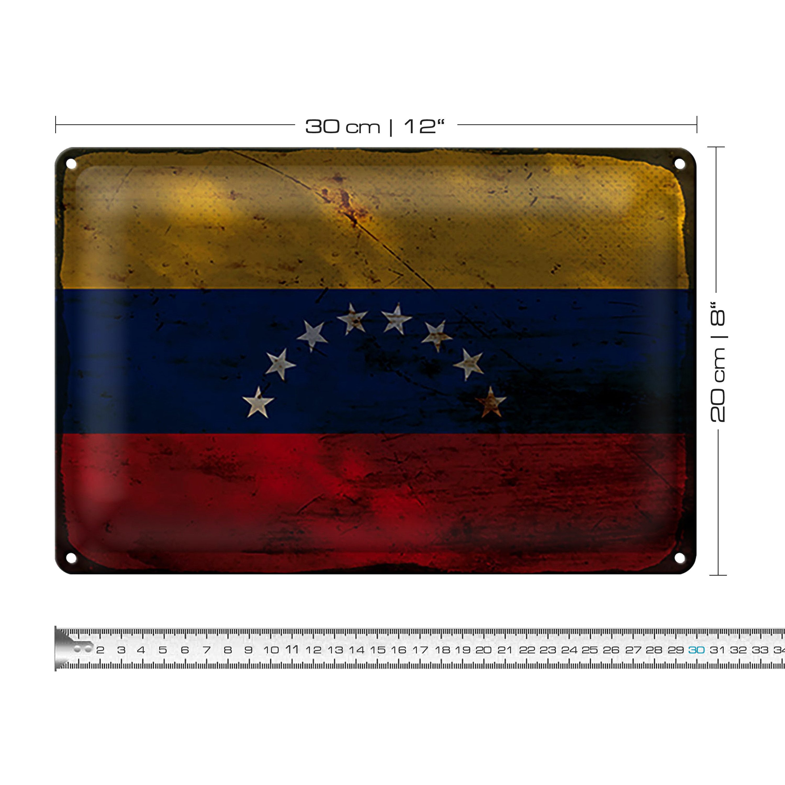 Roomando Metallschild Blechschild Flagge Venezuela 30x20cm Flag Venezuela Rost