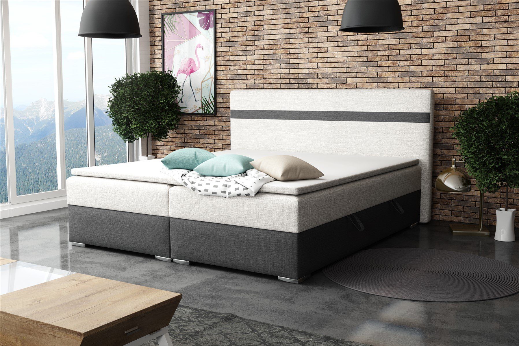 Fun Möbel Boxbett Schlafzimmerbett DAWID in Stoff/Kunstleder (inkl. Bettkästen, inkl. Kaltschaumtopper), eingebautes Liftsystem für Bettkästen