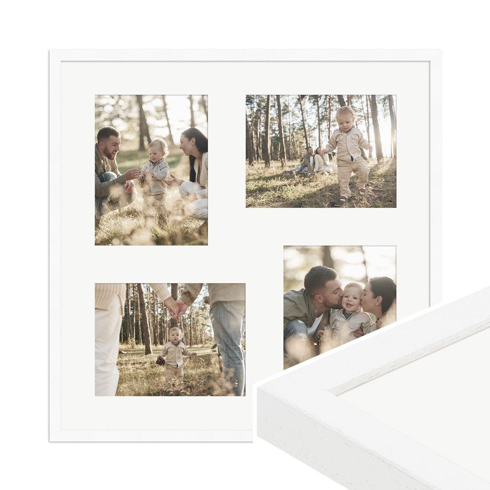 WANDStyle Galerierahmen G950 50x50 cm, für 4 Bilder, im Format 15x20 cm, aus Massivholz in der Farbe Weiß, gemasert