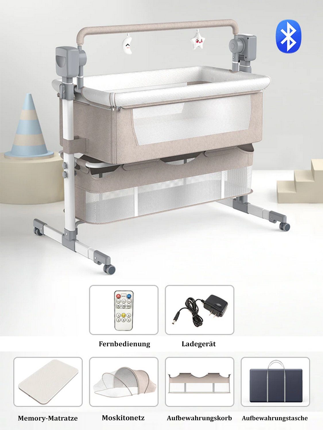 TPFLiving Beistellbett Babybett Babywiege mit Soundsystem und automatischer Wiegefunktion, Babybett Reisebett mit Soundsystem und automatischer Wiegefunktion